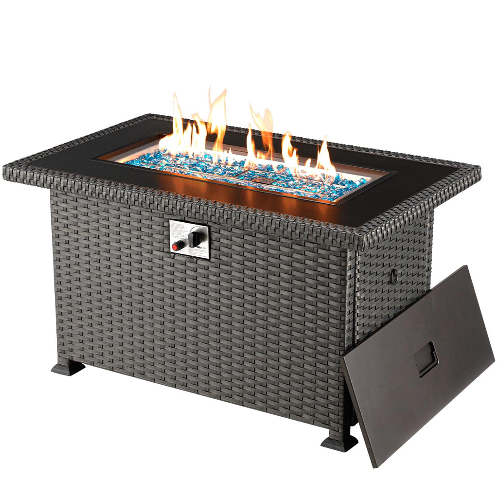 Homrest 44'' propane gas fire pit table 50000 BTU with alumunum tabletop for porch, backyard and poolside, black