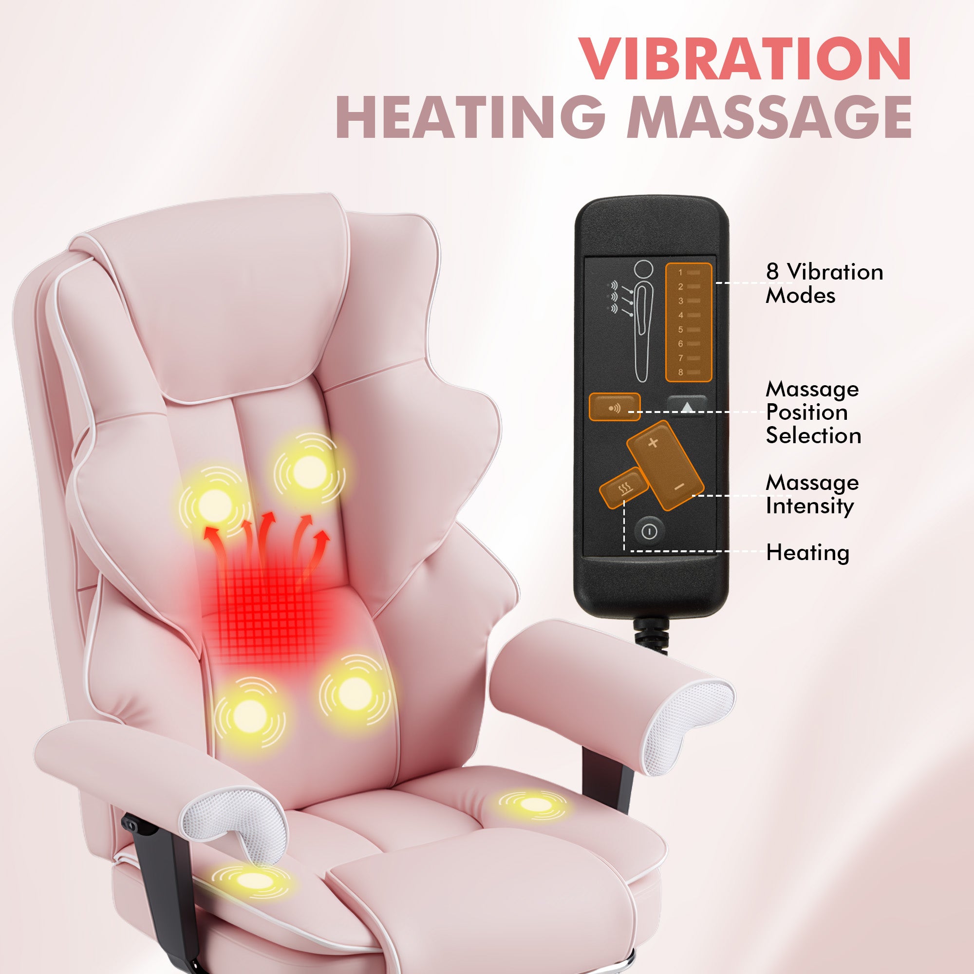 HOMREST Ergonomic Massage Office Chair with Heat & Footrest – Pink