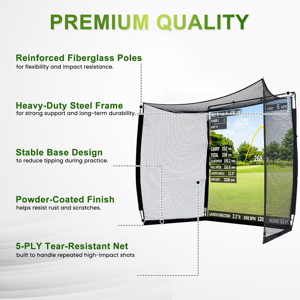 HOMREST 10x8ft Golf Practice Hitting Net with Impact Screen