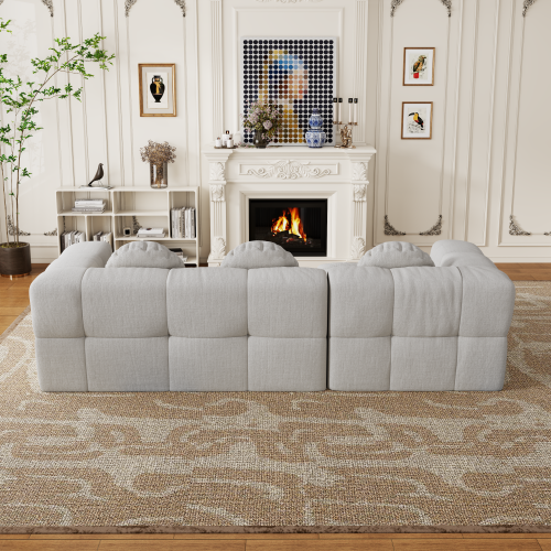 HOMREST Fully compressed modular 103" L-shaped combination living room sofa set, Off White(Left side recliner)