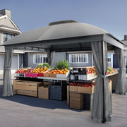 Outdoor Patio Gazebo 10'x13' with Double Curved Roofs, Heavy Duty Party Tent & Shelter, Mosquito Nettings and Privacy Screens patio canopy outdoor waterproof for Backyard, Garden, Lawn, Grey