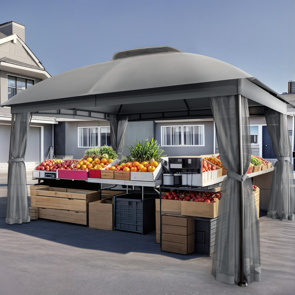 Outdoor Patio Gazebo 10'x13' with Double Curved Roofs, Heavy Duty Party Tent & Shelter, Mosquito Nettings and Privacy Screens patio canopy outdoor waterproof for Backyard, Garden, Lawn, Grey