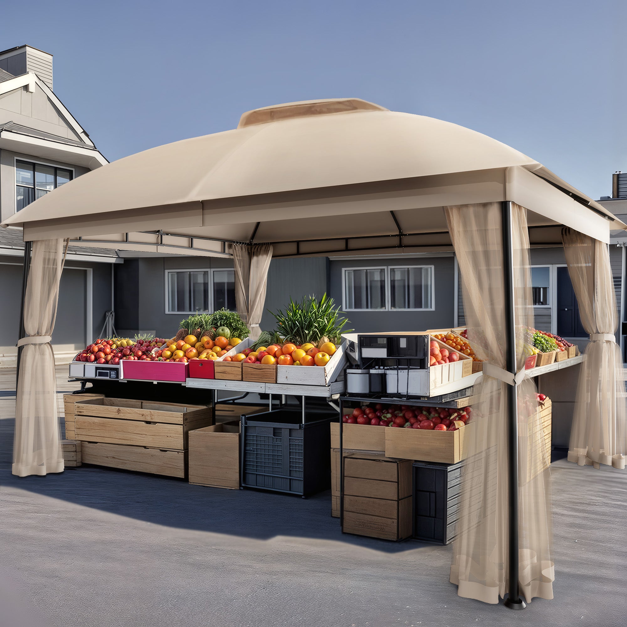 Outdoor Patio Gazebo 10'x13' with Double Curved Roofs, Heavy Duty Party Tent & Shelter, Mosquito Nettings and Privacy Screens patio canopy outdoor waterproof for Backyard, Garden, Lawn, Yellow