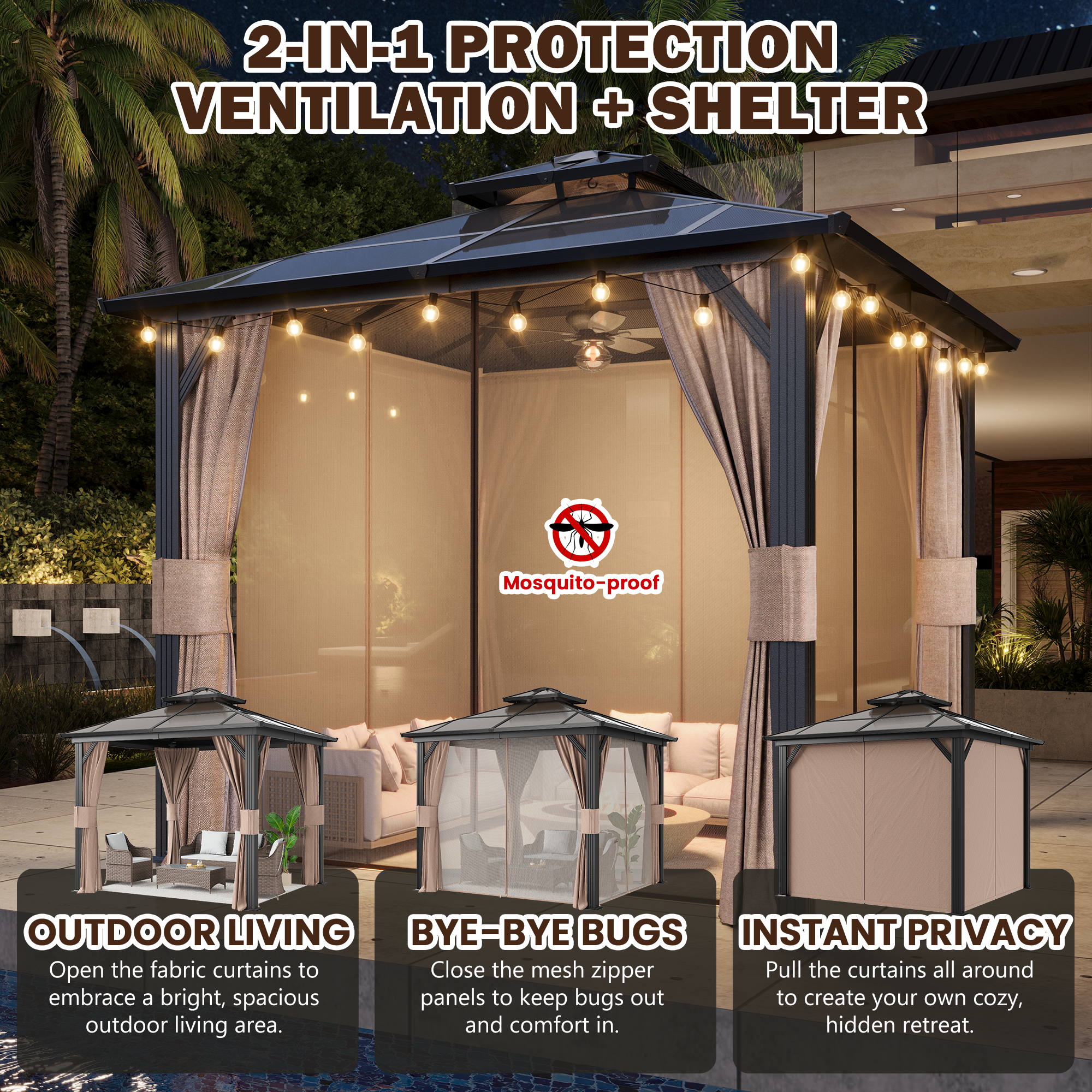 Homrest 10X10 Gazebo with Polycarbonate Double Roof