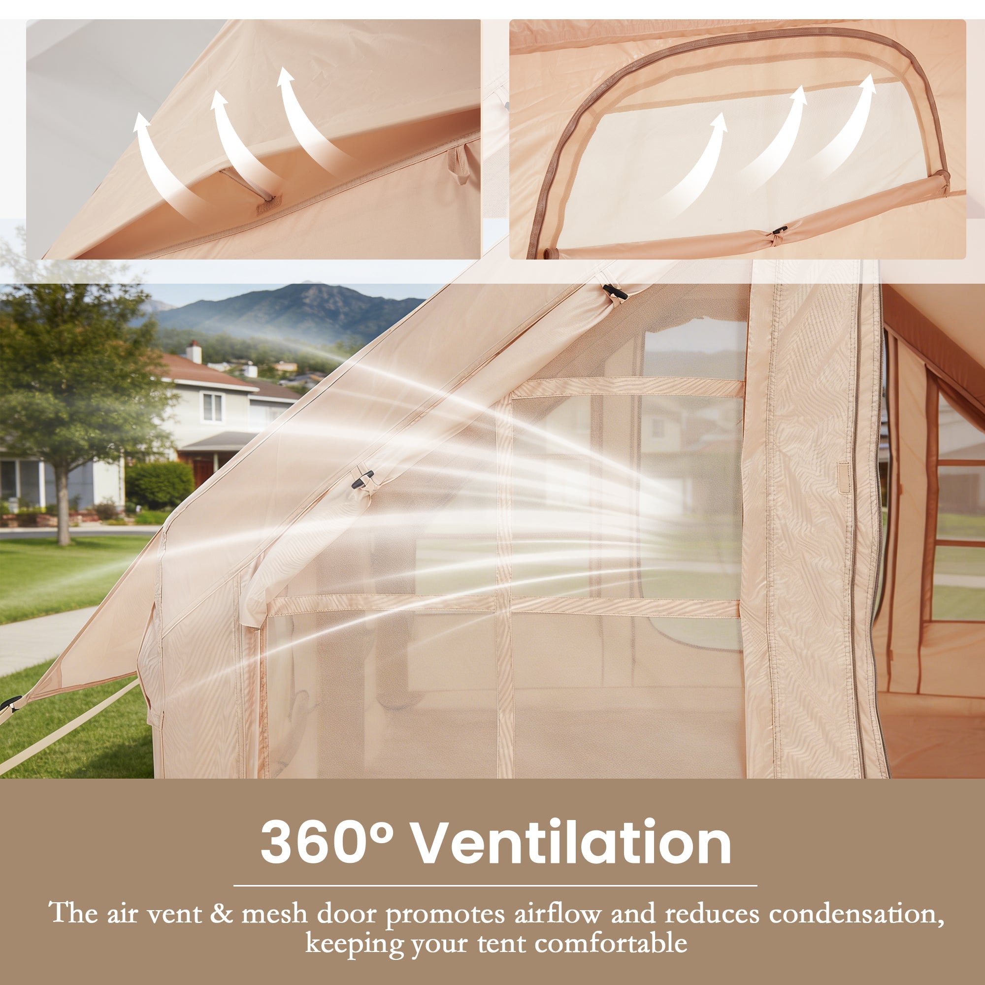 HOMREST Large Inflatable Tent for 8-10 Person, Waterproof Blow Up Camping Tent, Easy Setup 130 Square Glamping Cabin with Mesh Windows, A/C Port & Stove Jack