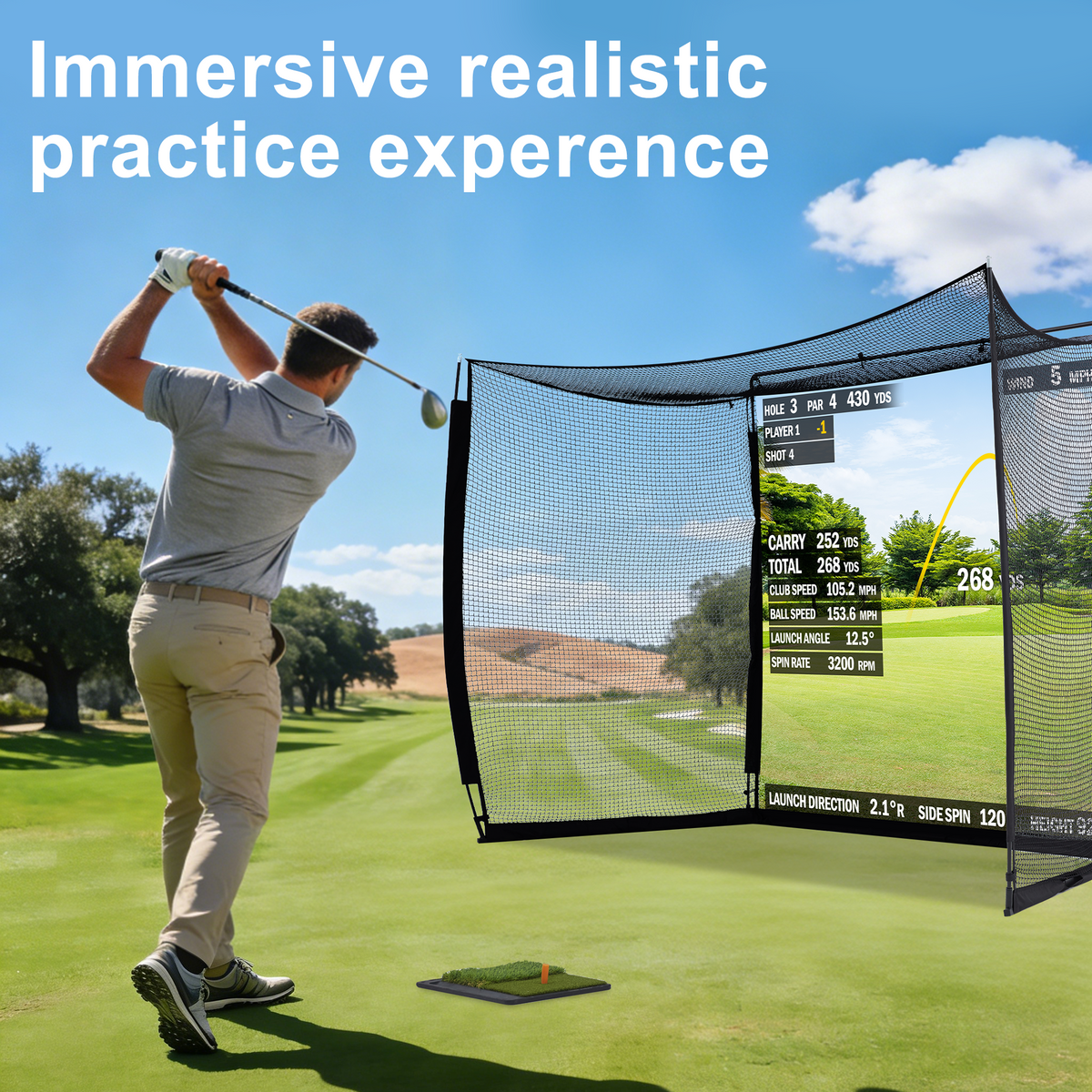 HOMREST 10x8ft Golf Practice Hitting Net with Impact Screen