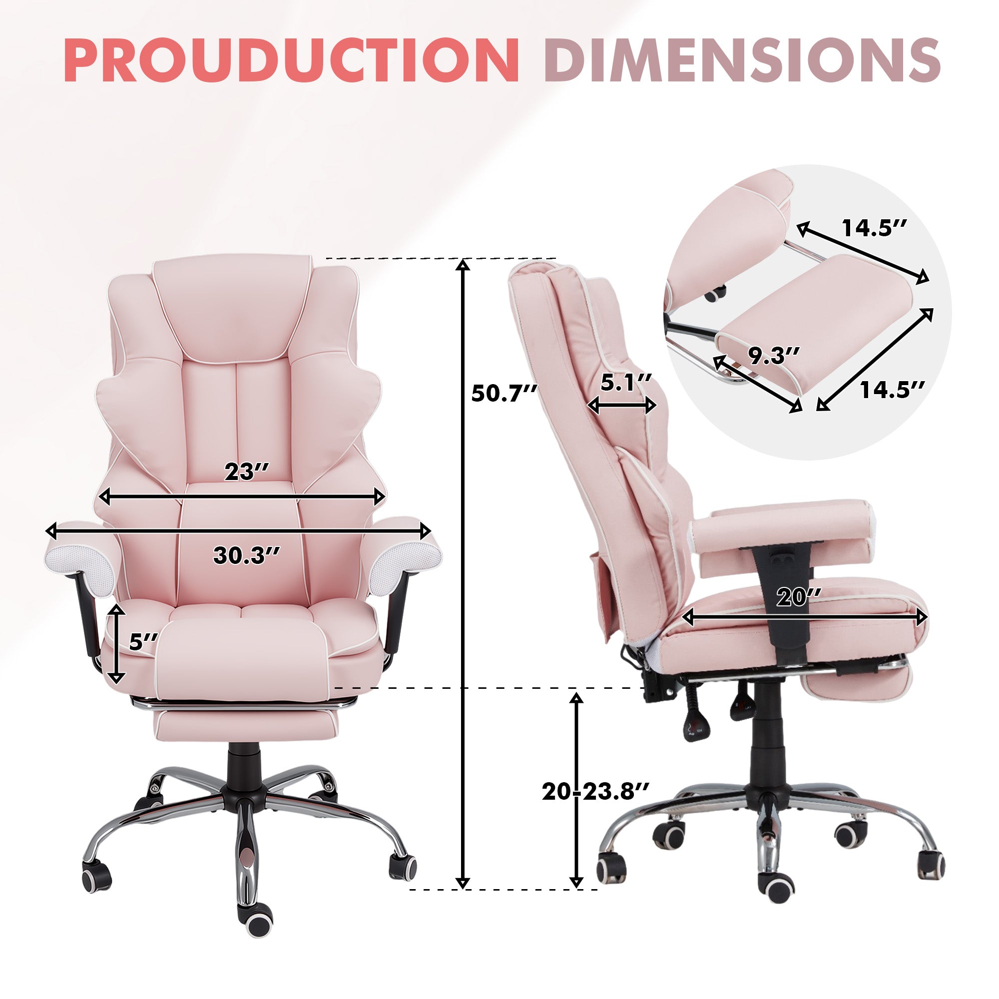 HOMREST Ergonomic Massage Office Chair with Heat & Footrest – Pink