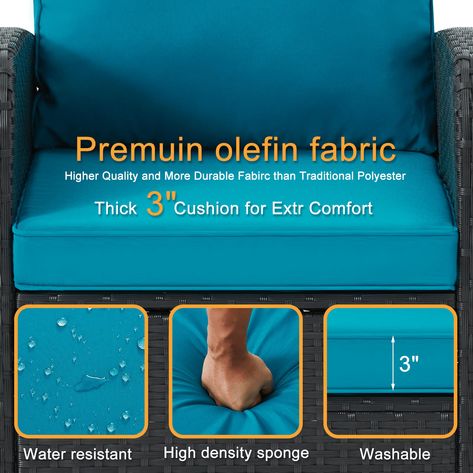 Homrest 6 Pcs Patio Furniture Sets with Coffee Table, Ottomans, Cushions & Pillows, Peacock Blue