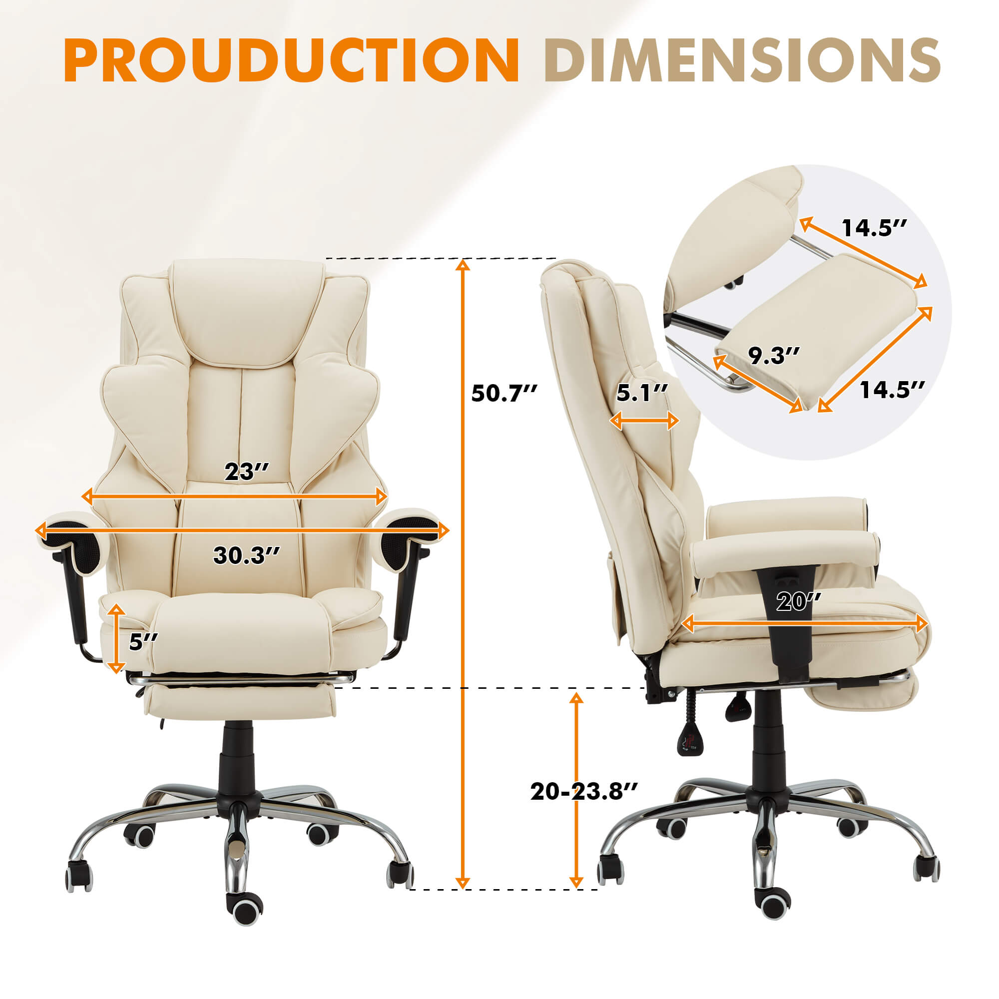 Homrest 6-Point Massage Heat Ergonomic Reclining Office Chair with Footrest Beige