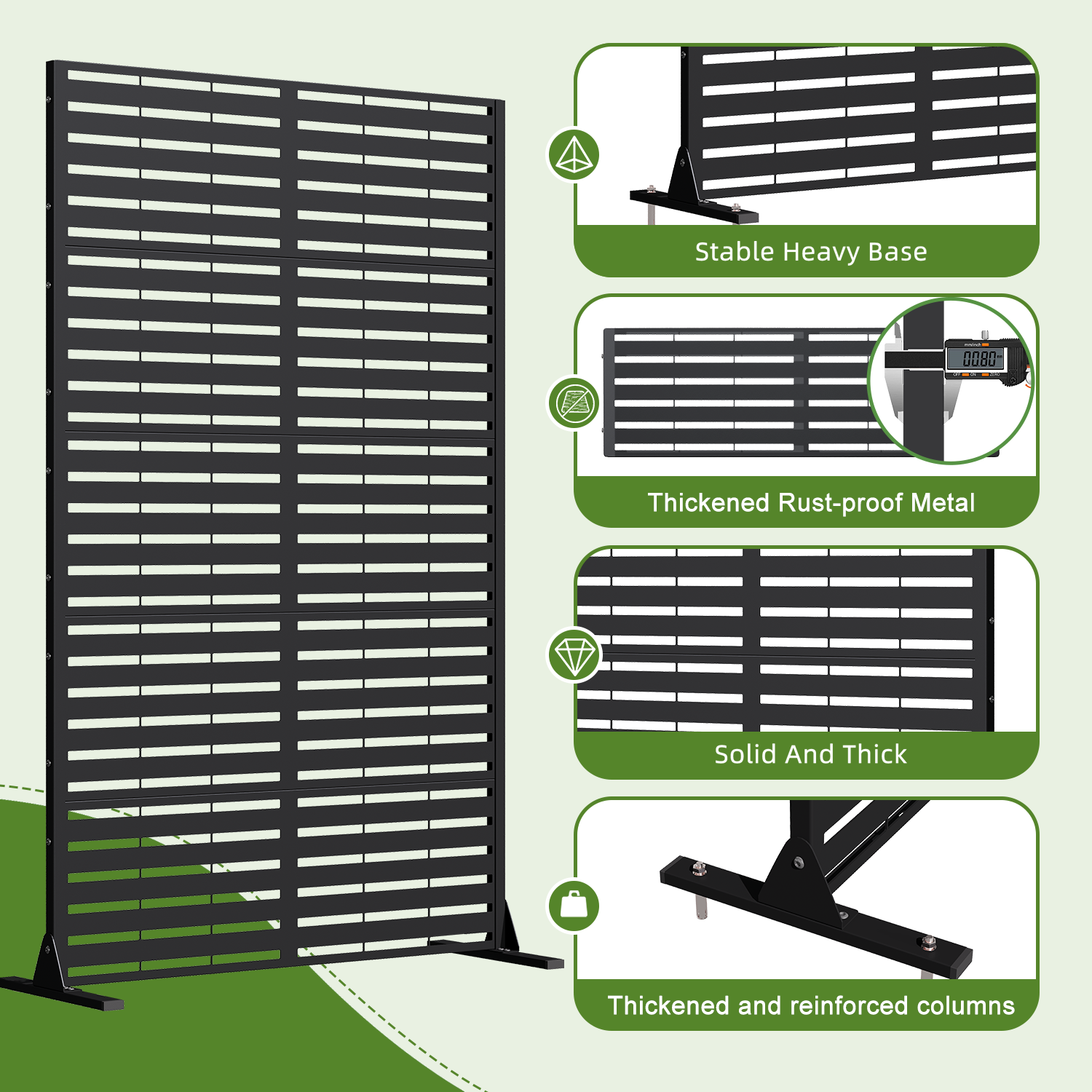HOMREST 72" H×44" W Metal Privacy Screen, Free Standing Privacy Screen with Stable Heavy Base for Deck, Porch, Patio, Outdoor and Balcony, Black Louvered (Consist of 5 Panels)