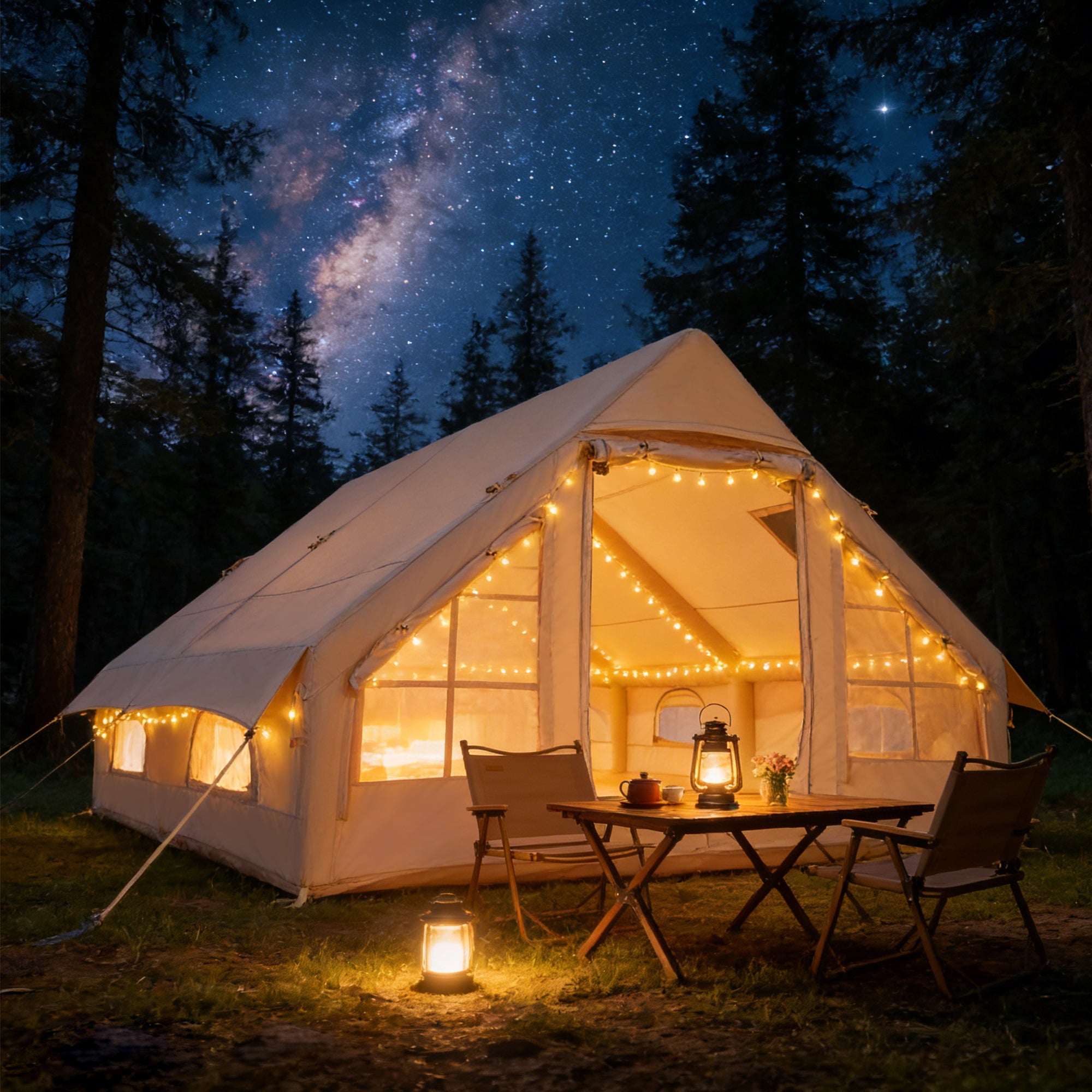 HOMREST Large Inflatable Tent for 8-10 Person, Waterproof Blow Up Camping Tent, Easy Setup 130 Square Glamping Cabin with Mesh Windows, A/C Port & Stove Jack
