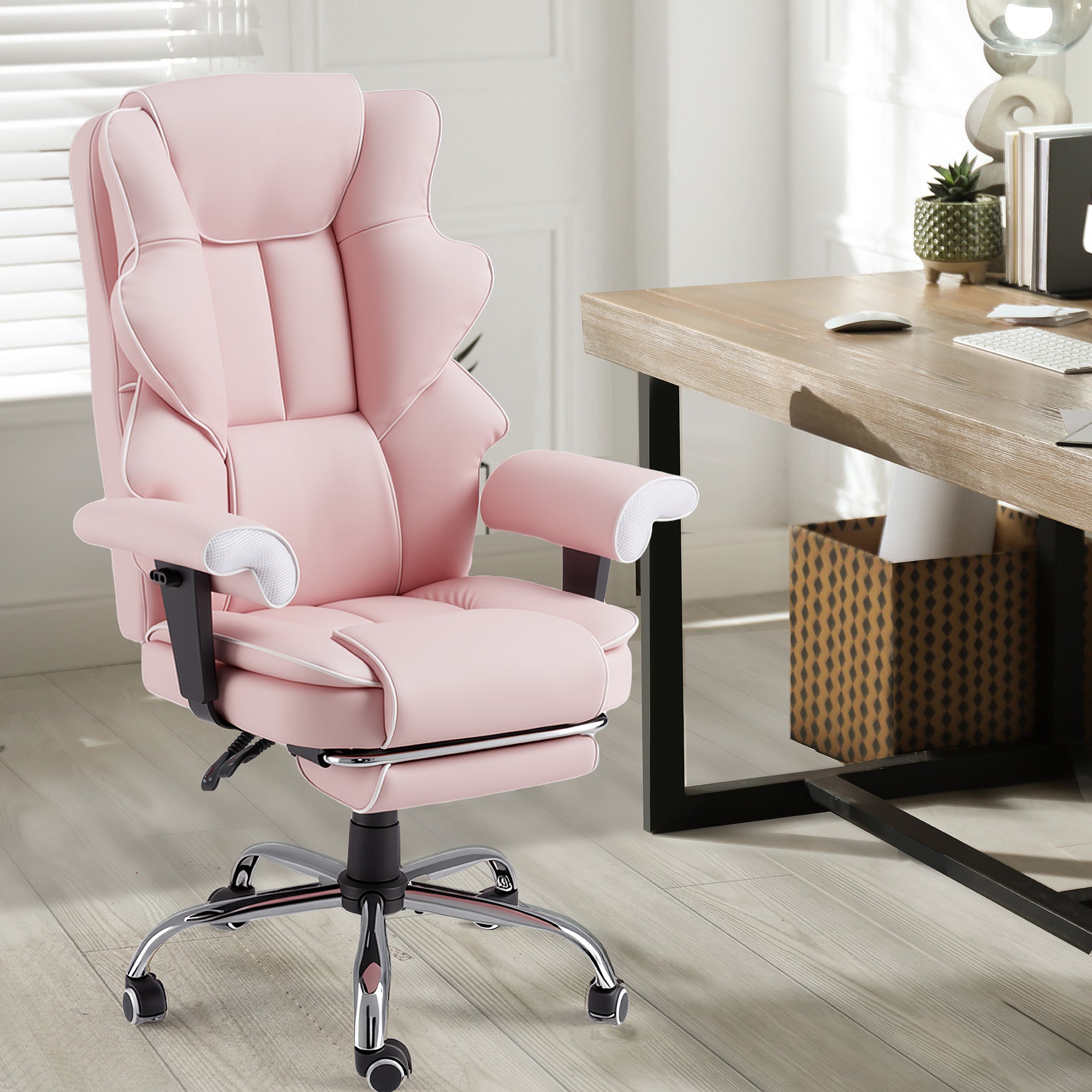 HOMREST Ergonomic Massage Office Chair with Heat & Footrest – Pink