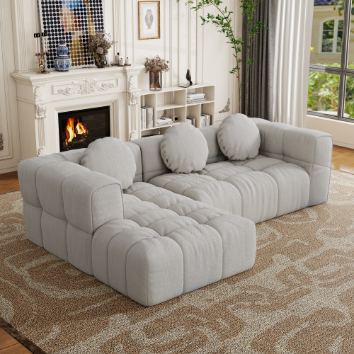 HOMREST Fully compressed modular 103" L-shaped combination living room sofa set, Off White(Left side recliner)