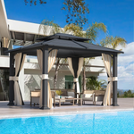 Homrest 10' x 12' Hardtop Gazebo Outdoor Double Iron Roof with Curtains and Netting
