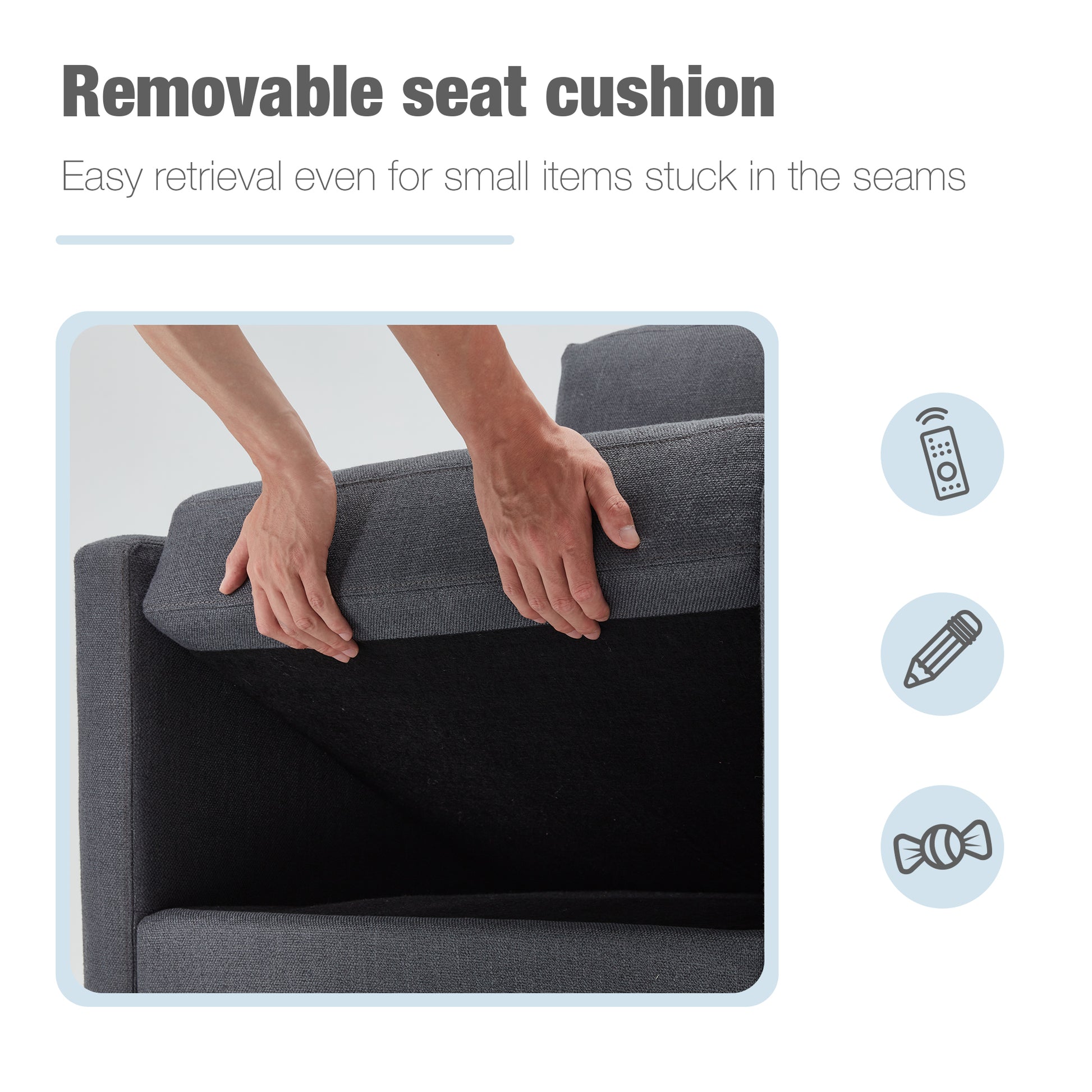 Loveseat Sofa, Upholstered Couch with Removable Cover for Living Room, Gray | Homrest Furniture