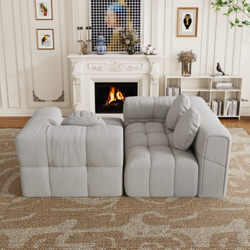 HOMREST Fully compressed modular 103" L-shaped combination living room sofa set, Off White(Right side recliner)