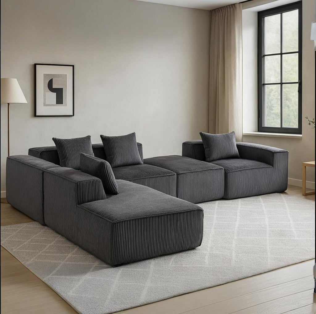HOMREST 5-Seat Modular Sofa, Corduroy Lounge Couch with Free Combination Design and Throw Pillows, Gray