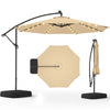 Homrest 10ft Solar Lighted Patio Umbrella with Base, Outdoor Cantilever Umbrella, Infinite Tilt, Beige