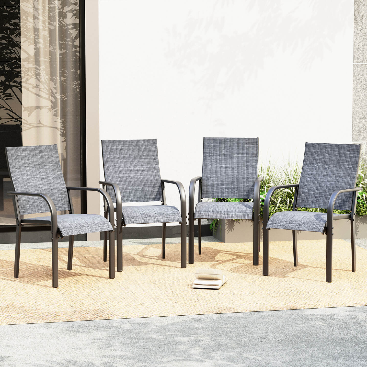 HOMREST Patio Chairs Set of 4, 330 LBS Capacity, 17.83" Widened Outdoor Dining Chairs with All Weather Quick-Drying Textilene & Metal Frame, Gray