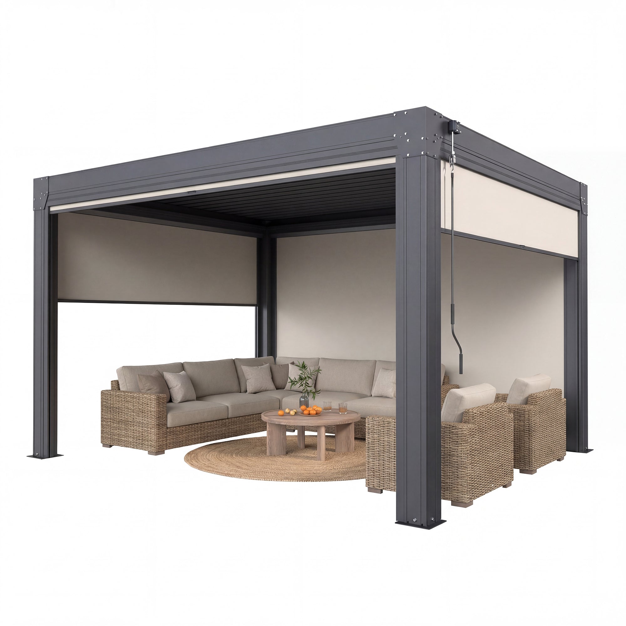 HOMREST 10' x 12' Louvered Pergola with Pull-Down Screens, Aluminum Outdoor Pergola with Retractable Roof for Patios, Decks & Backyards, Black