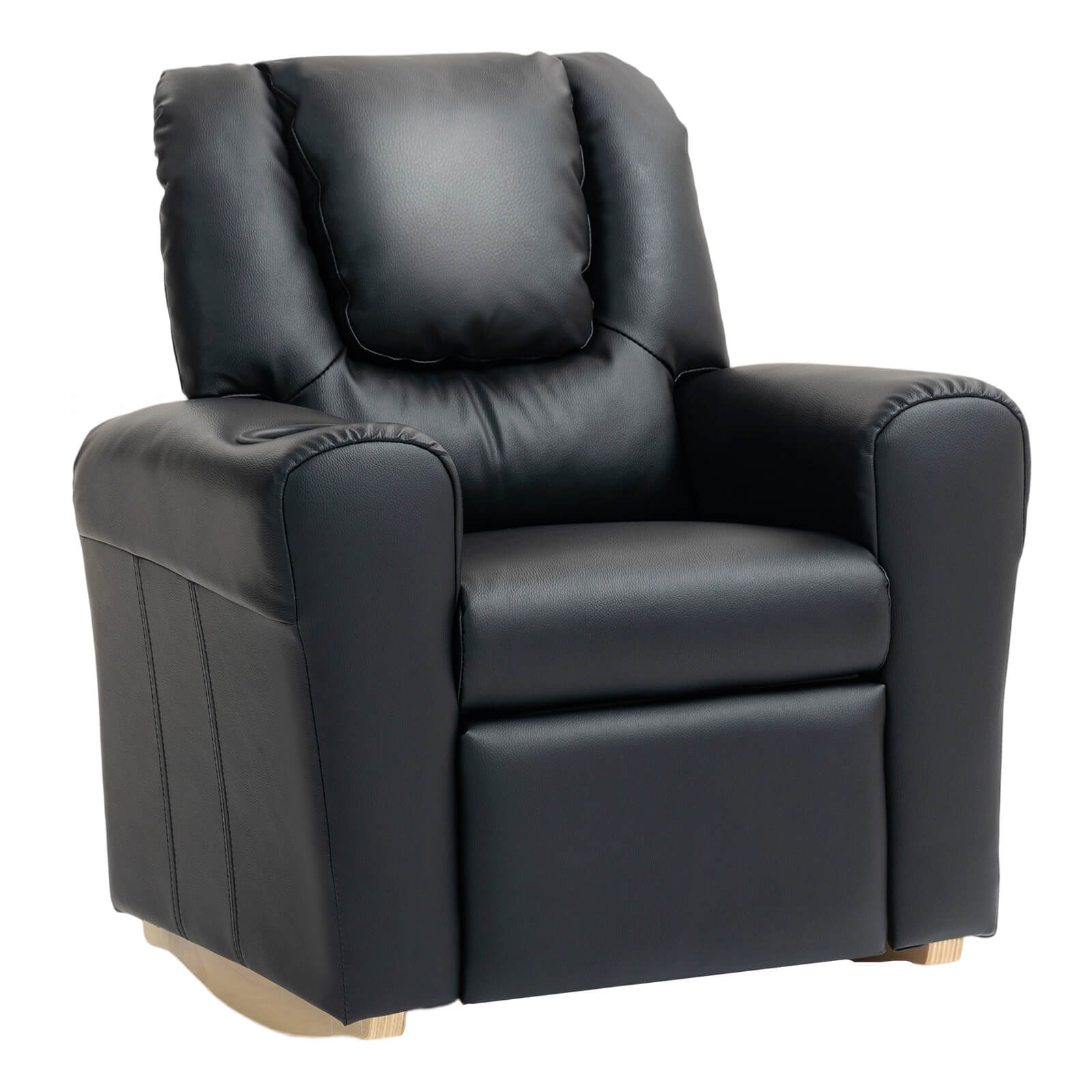 HOMREST Kids Recliner Chair with Cup Holder, Leather Toddler Recliner with Adjustable Backrest, Curved Rocking Legs and Comfy Armrests, Black