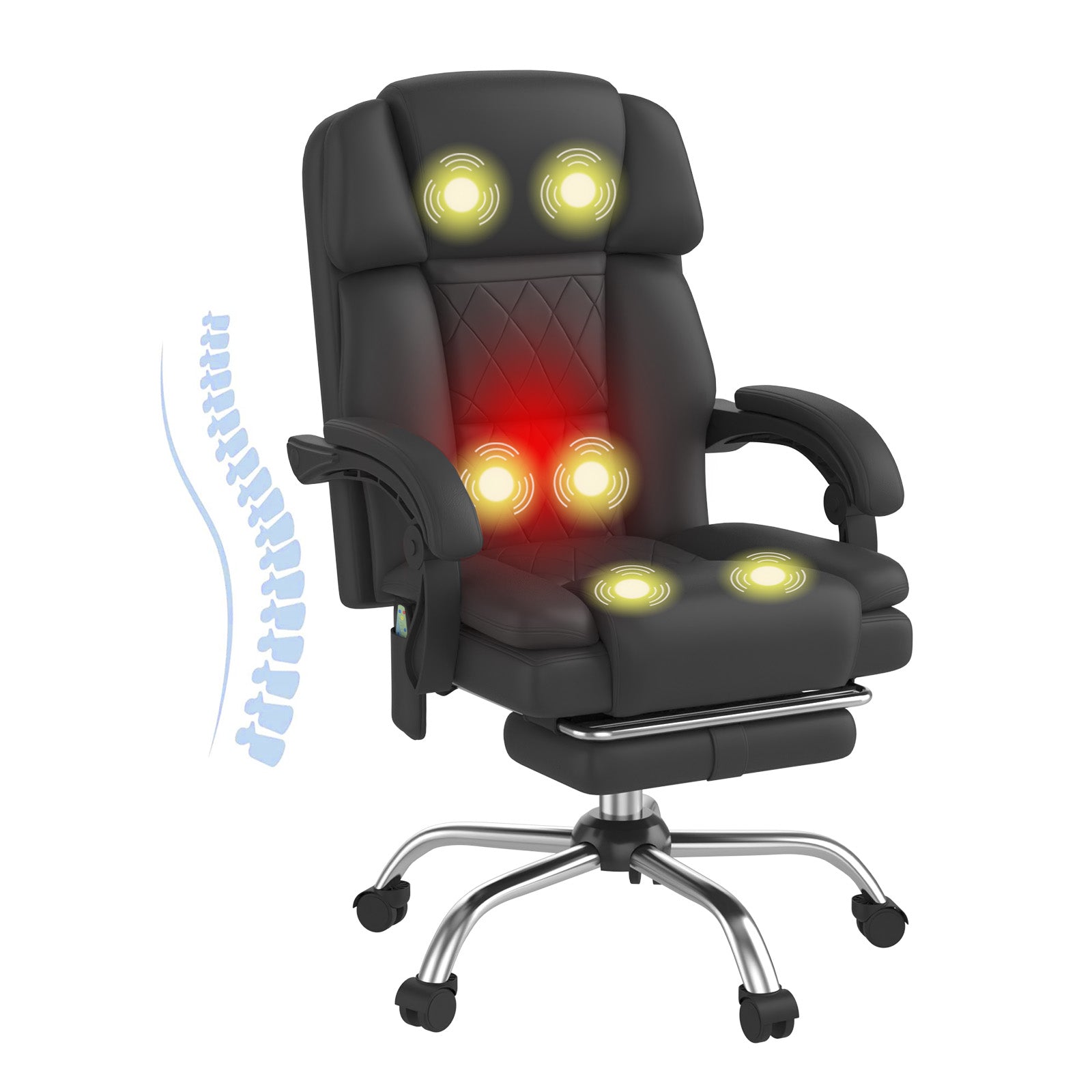 HOMREST 6-Point Massage Office Chair with Heat, Ergonomic Reclining Desk Chair with Footrest, PU Leather Executive Chairs for Home Office, Massaging Computer Chair Gift for Men, Black