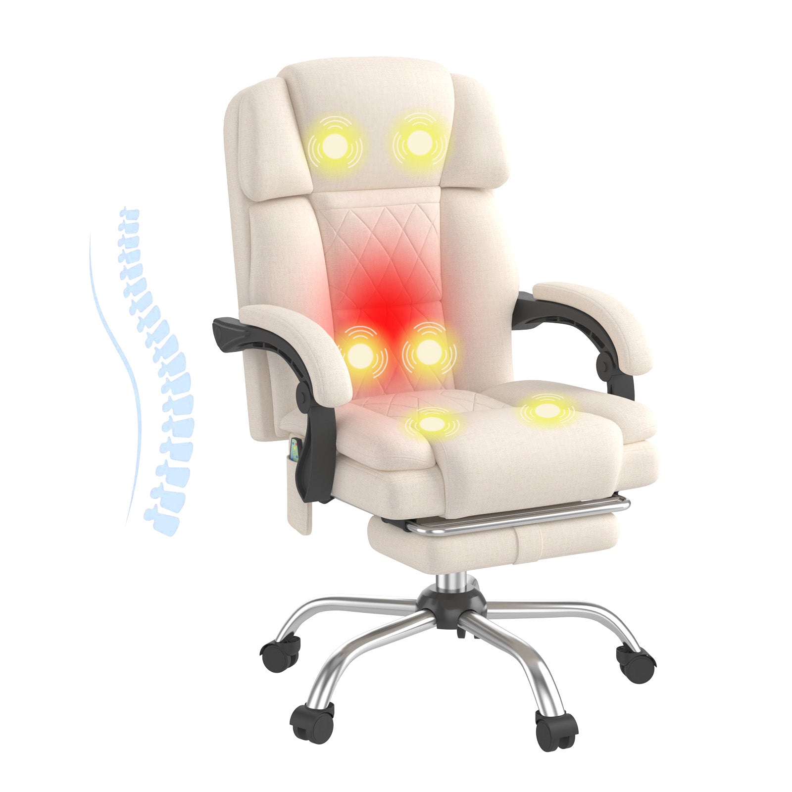 HOMREST 6-Point Massage Office Chair with Heat, Ergonomic Reclining Desk Chair with Footrest, Soft Chenille Fabric Executive Chairs for Home Office, Comfortable Computer Chair Gift for Women, Beige