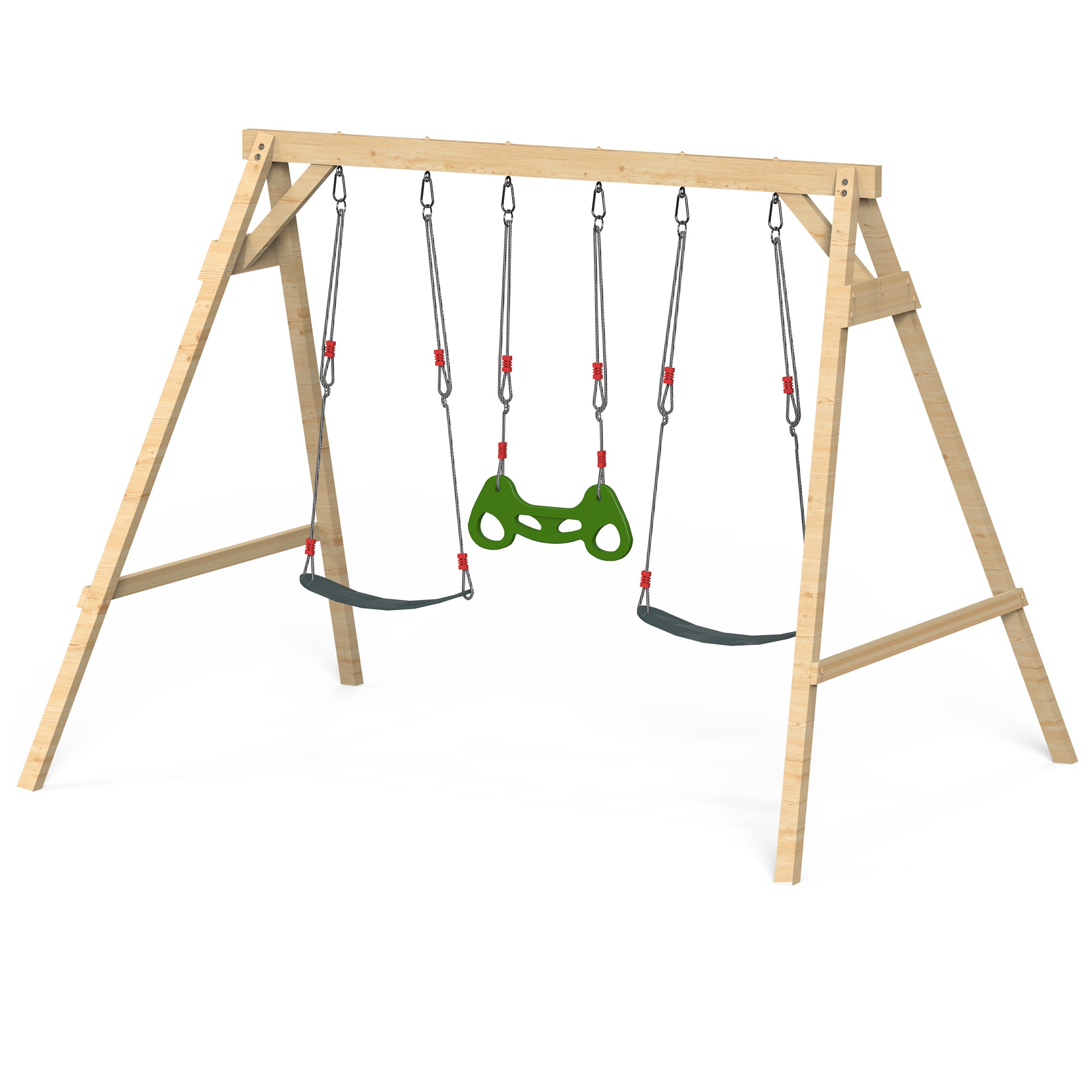 Homrest Wooden Swing Sets for Backyard with 2 Belt Swings and Trapeze Bar, Outdoor Playset for Kids, Backyard Discovery Wooden Swing Set