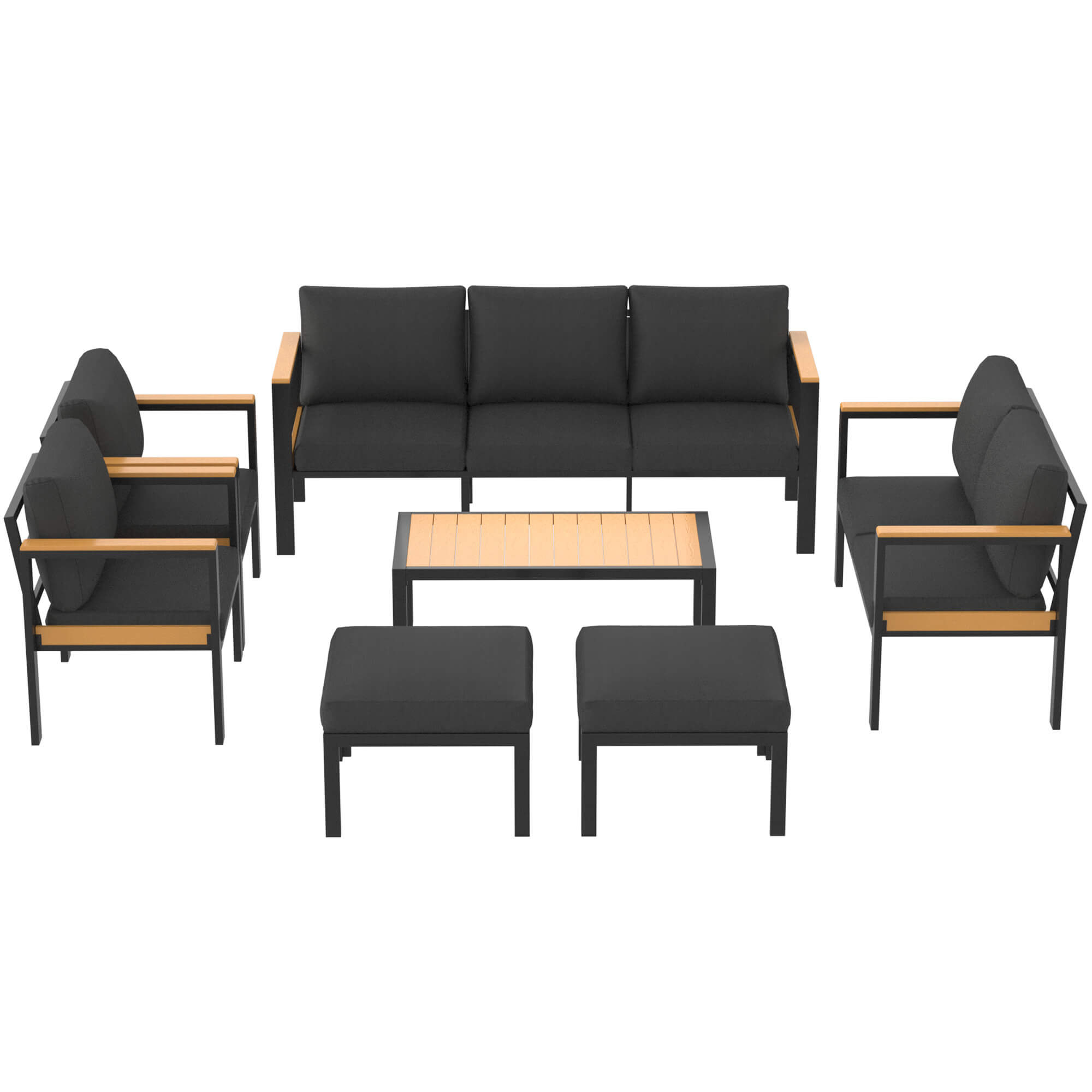 HOMREST 7 Piece Patio Furniture Set, Metal Patio Conversation Set with Coffee Table, All-Weather Outdoor Furniture, Black