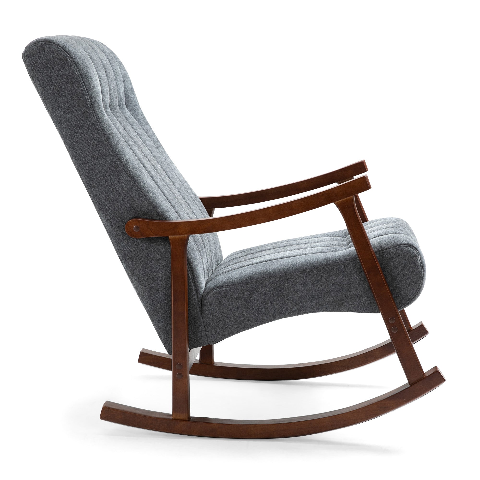 HOMREST Upholstered Rocking Chair with Fabric Padded Seat, Comfortable Rocker Solid Wood for Living Room, Modern High Back Armchair for Adult, Light Gray