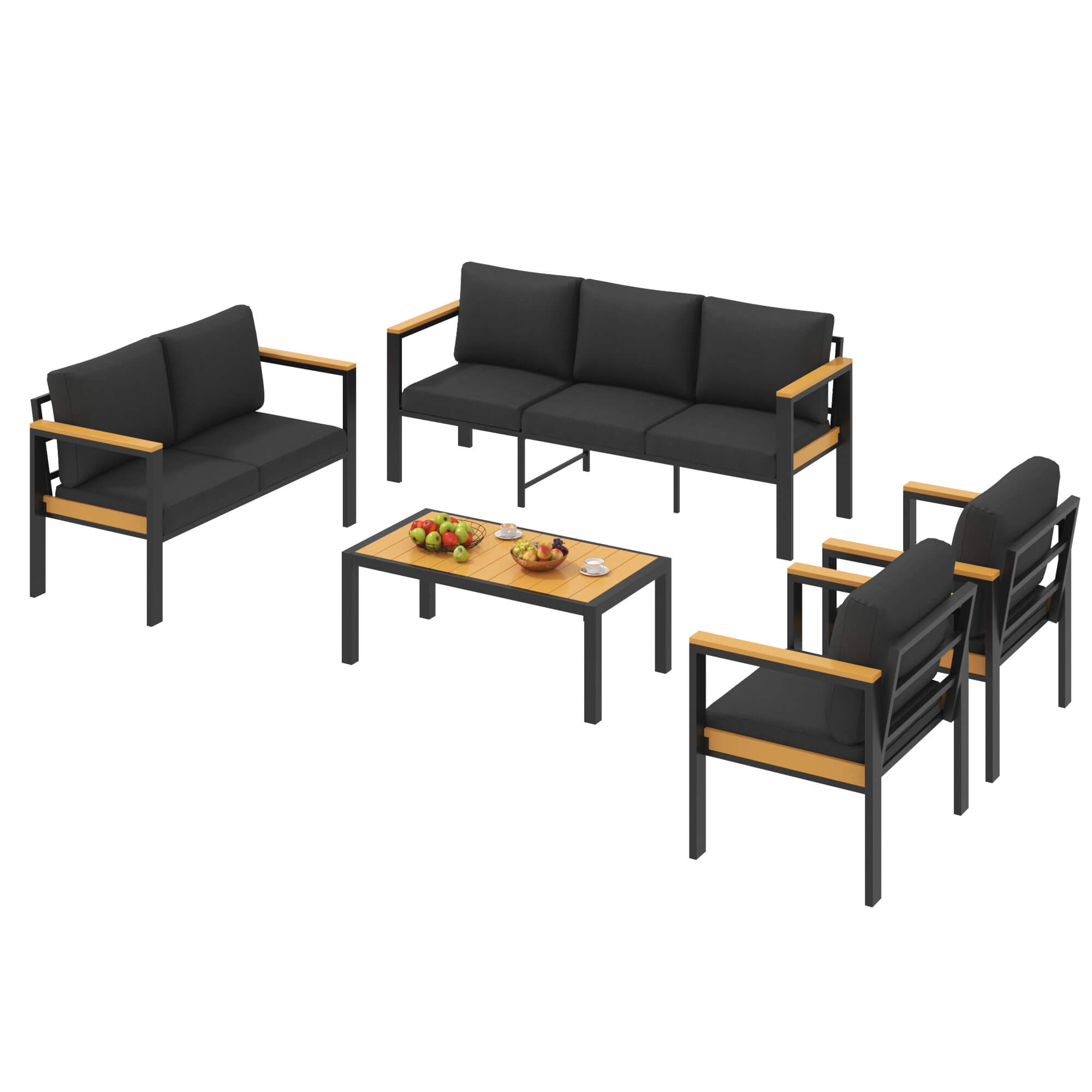 HOMREST 5 Piece Patio Furniture Set, Metal Patio Conversation Set with Coffee Table, All-Weather Outdoor Furniture, Black