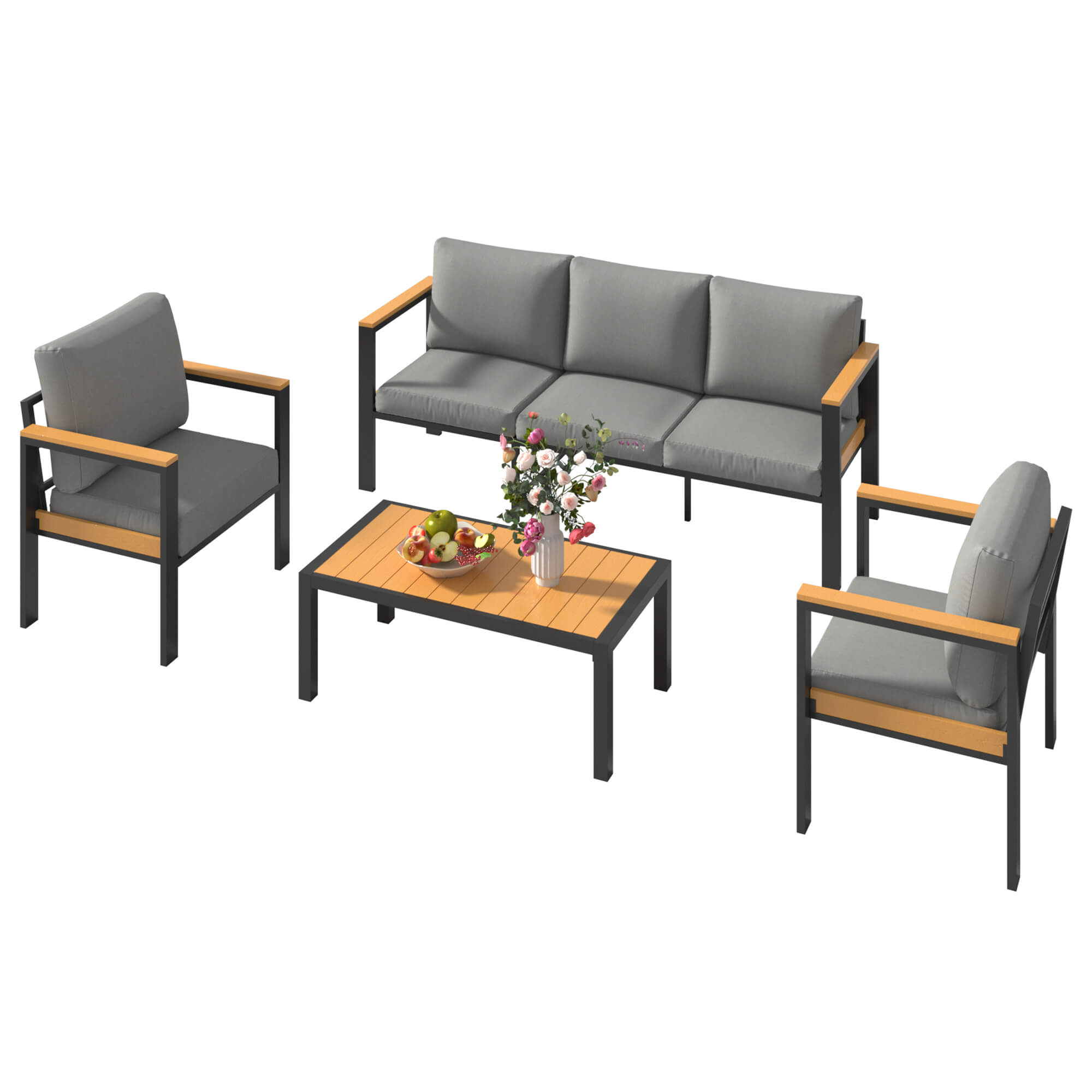 HOMREST 5 Piece Patio Furniture Set, Metal Patio Conversation Set with Coffee Table, All-Weather Outdoor Furniture, Gray