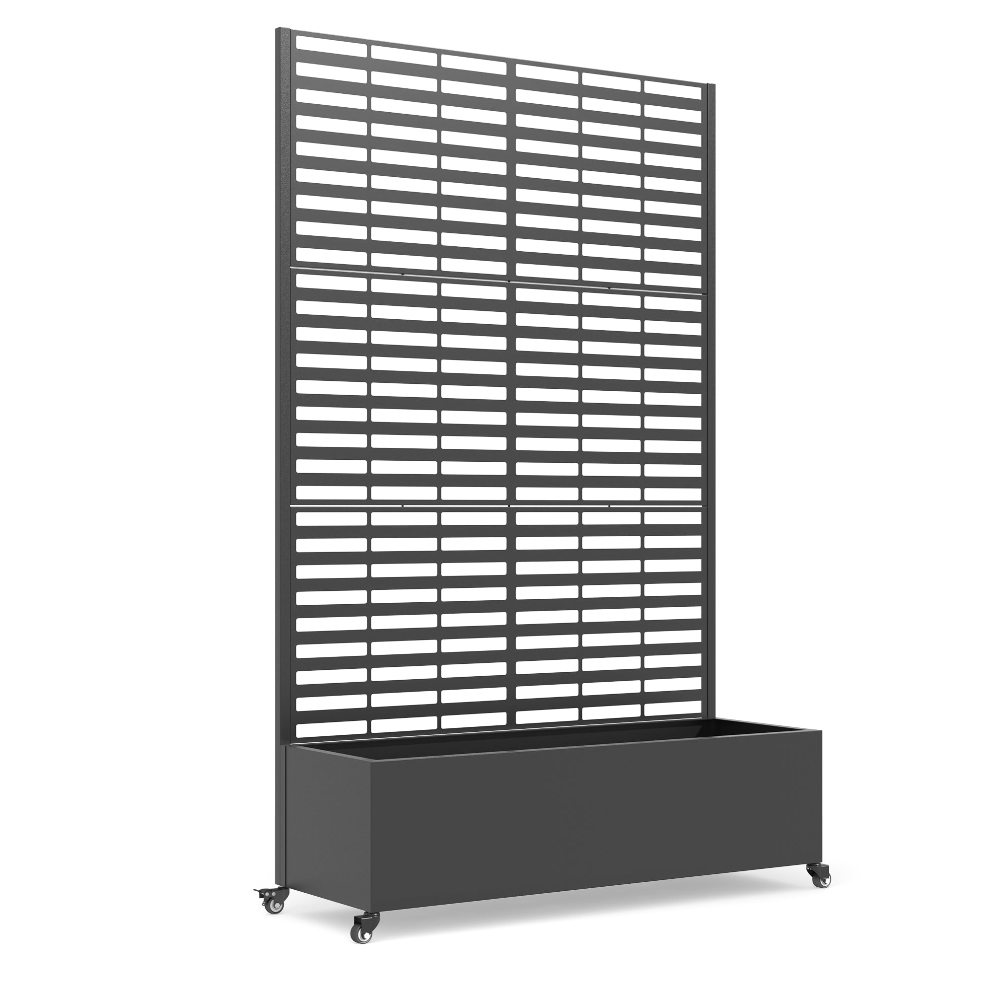 HOMREST Metal Planter Box with Trellis, 73"x 47"x 16" Raised Garden Bed with Wheels and Drainage Holes, Planter with Trellis for Garden, Balcony and Patio, Black