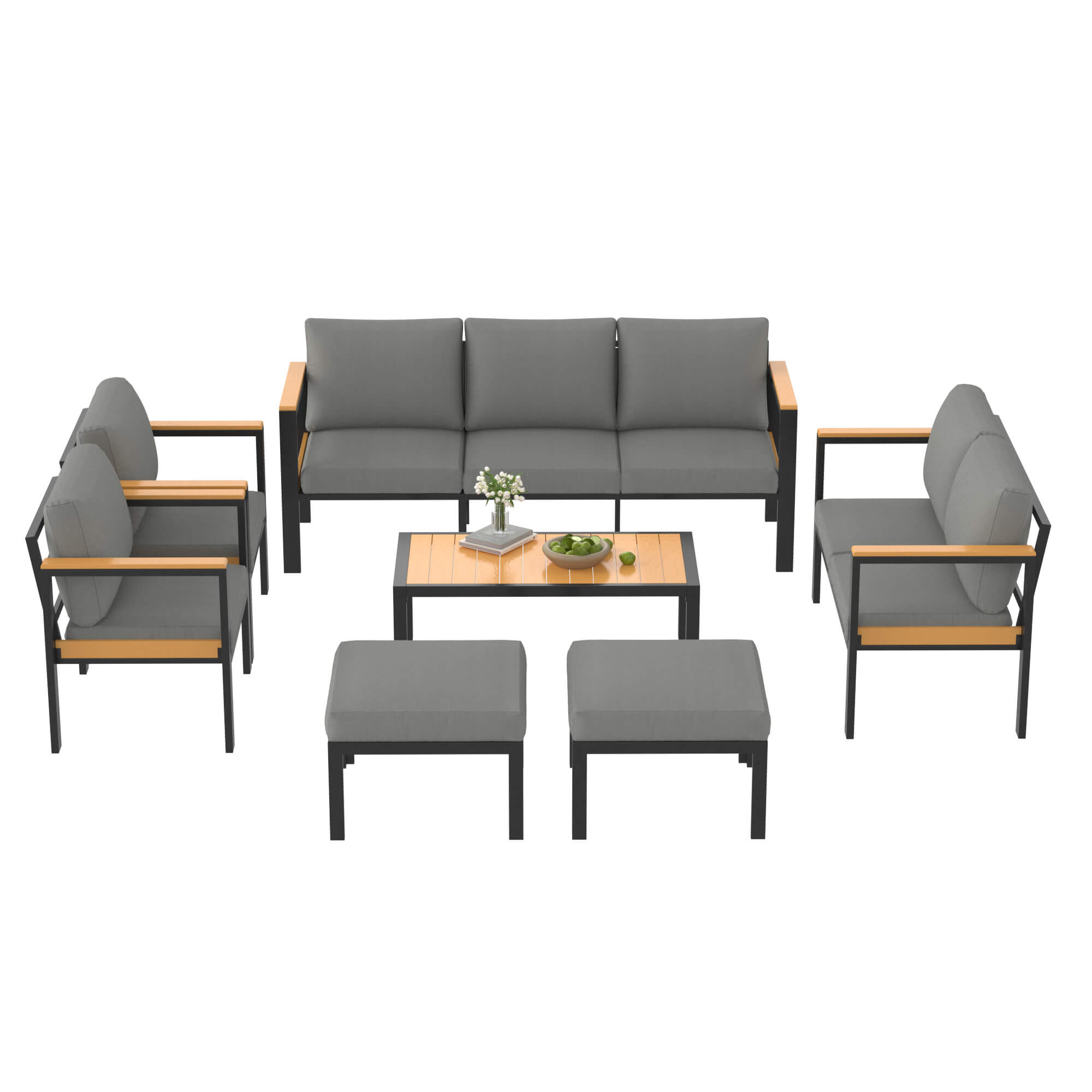 HOMREST 7 Piece Patio Furniture Set, Metal Patio Conversation Set with Coffee Table, All-Weather Outdoor Furniture, Gray