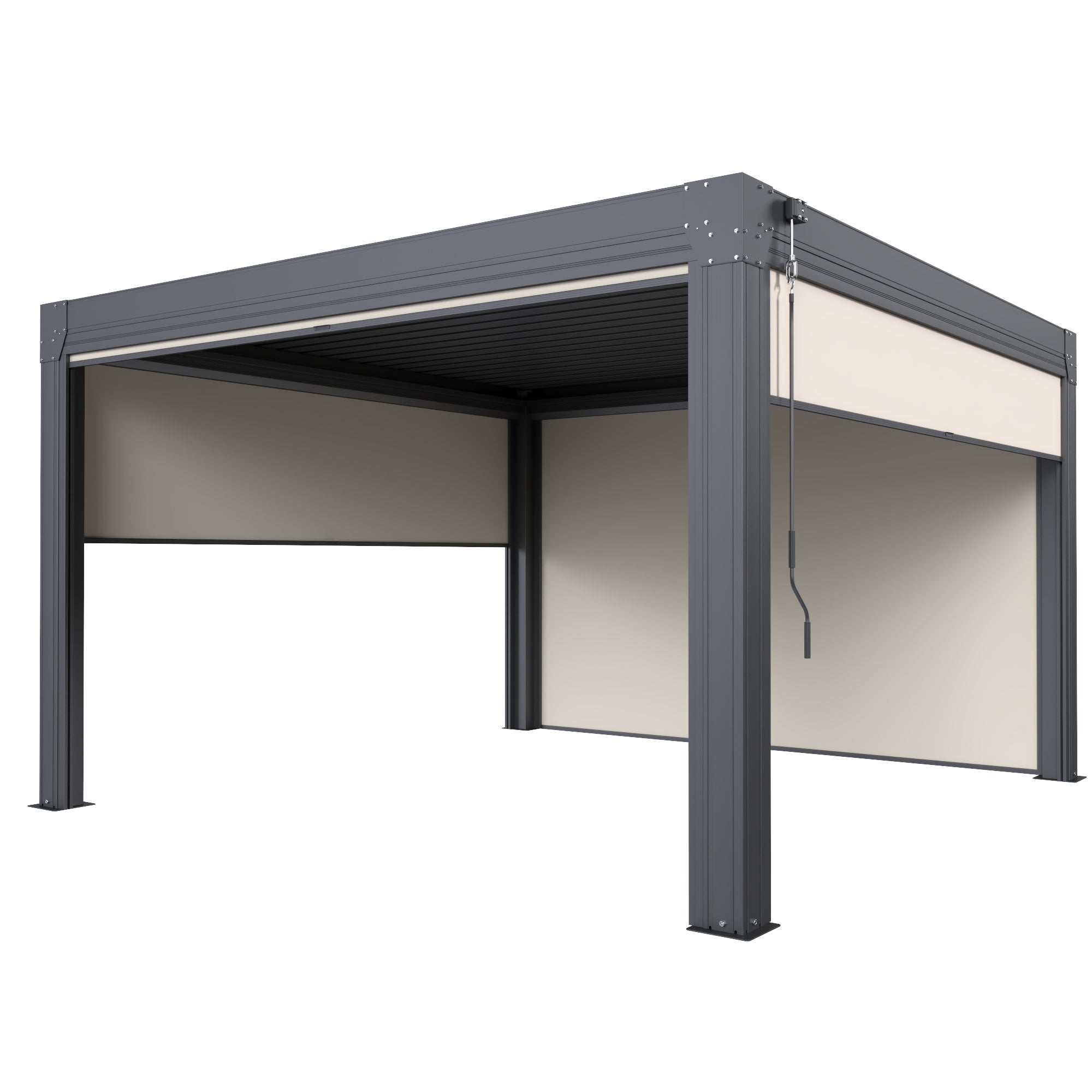HOMREST 12' x 12' Louvered Pergola with Pull-Down Screens, Aluminum Outdoor Pergola with Retractable Roof for Patios, Decks & Backyards, Black
