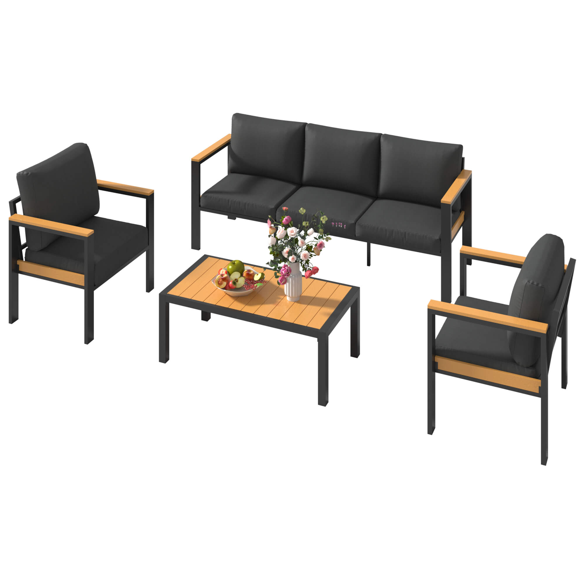 HOMREST 5 Piece Patio Furniture Set, Metal Patio Conversation Set with Coffee Table, All-Weather Outdoor Furniture, Black