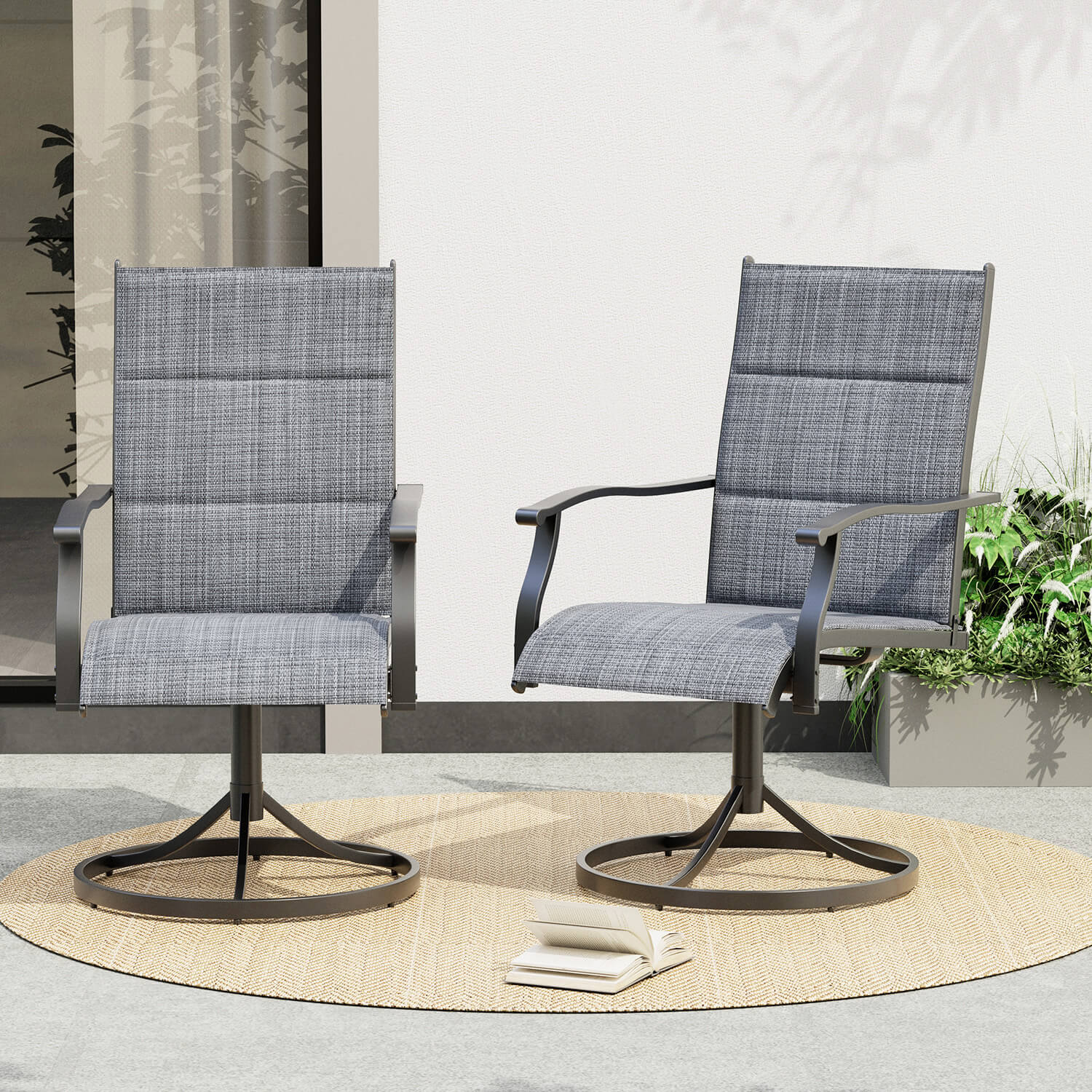 HOMREST Patio Swivel Chairs Set of 4, 360¡ã Swivel, 15¡ã Rocking, Outdoor Dining Chairs with Padded All Weather Quick-Drying Textilene High Back & Metal Frame, Grey