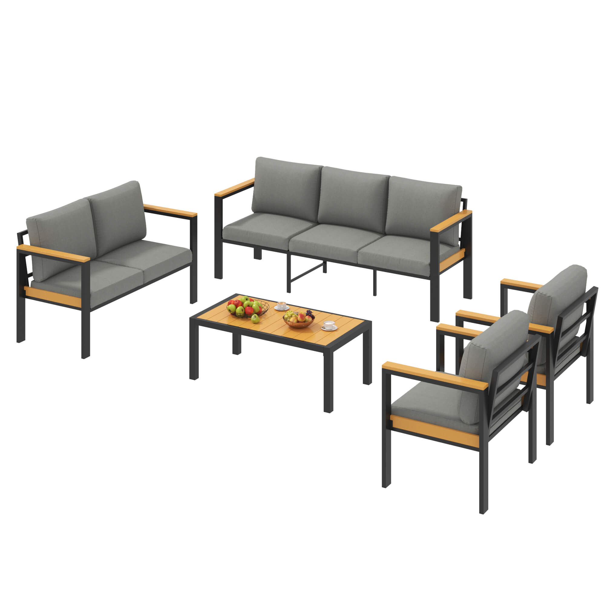 HOMREST 5 Piece Patio Furniture Set, Metal Patio Conversation Set with Coffee Table, All-Weather Outdoor Furniture, Gray
