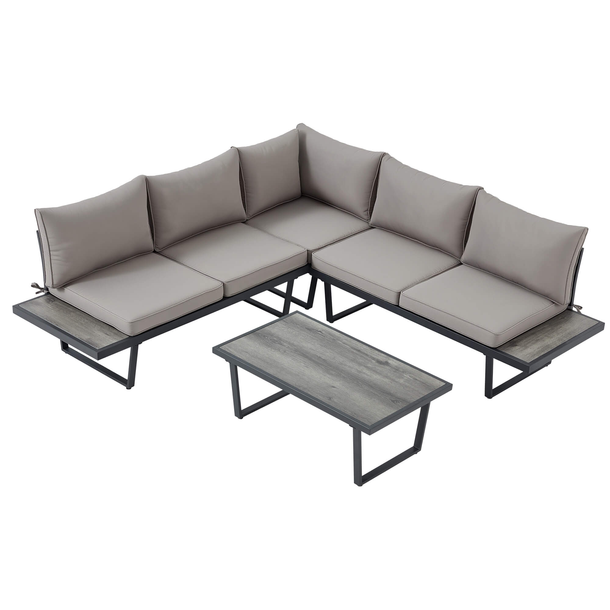 HOMREST Patio Conversation Sets, 4 Piece  Outdoor Patio Furniture Set, Outdoor Furniture with Coffee Table, Gray