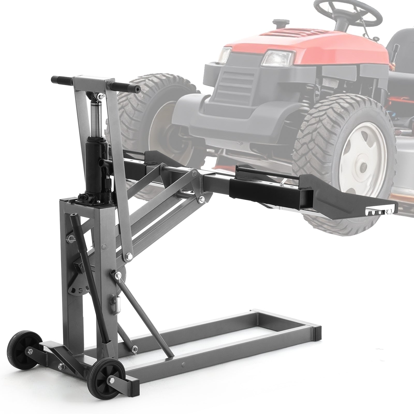 HOMREST 750LB Hydraulic Mower Lift for 36.0-50.5" Axle, 24" Lawn Tractor Jack with 3-Height Adjustment, Zero Turn Mower Lift for Maintenance & Repair, Grey