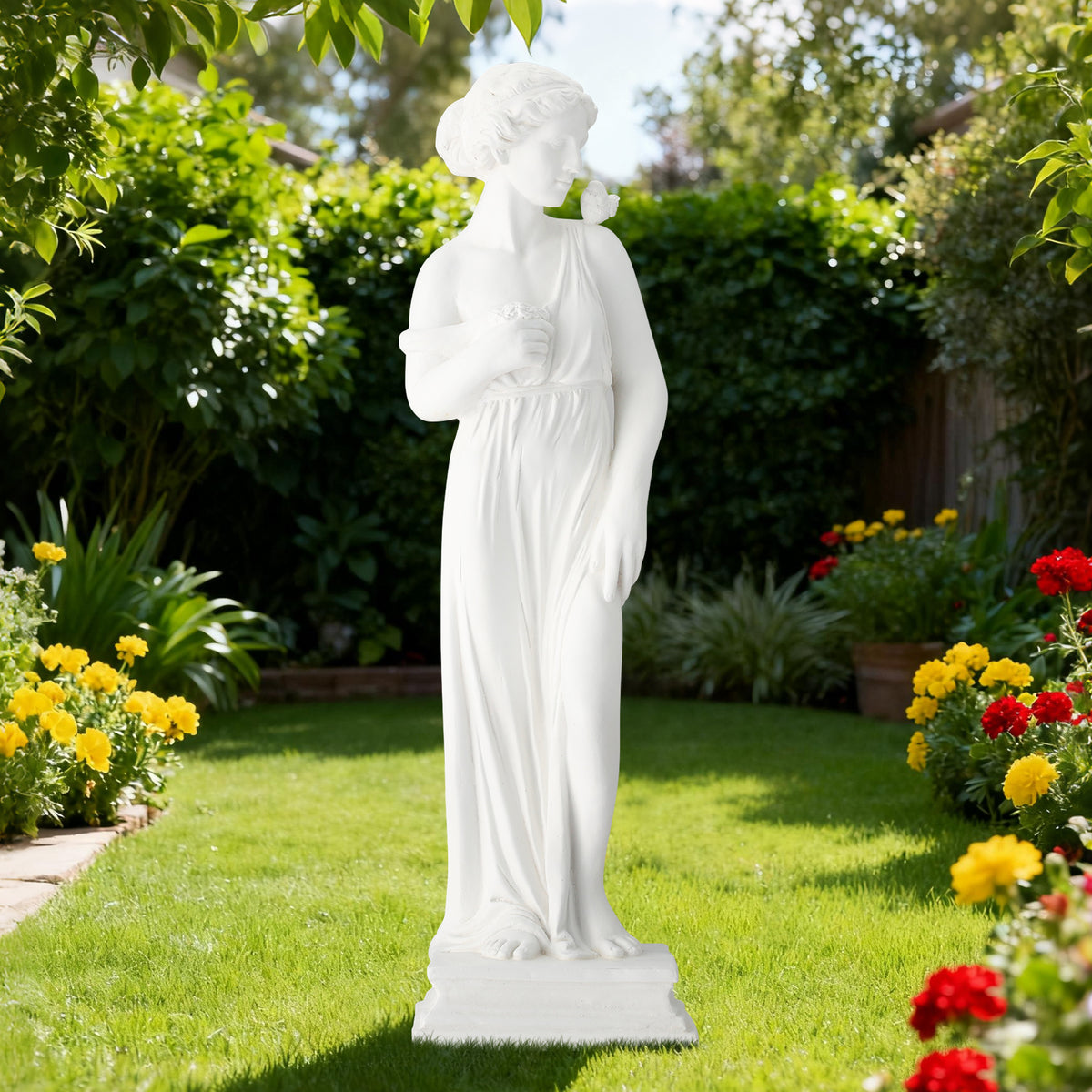 HOMREST Outdoor Garden Statue, 31.5-Inch Greek Nymph Sculpture in Roman Style, Elegant Goddess Figurine for Patio, Yard, Lawn & Porch Decor, Resin, Ivory