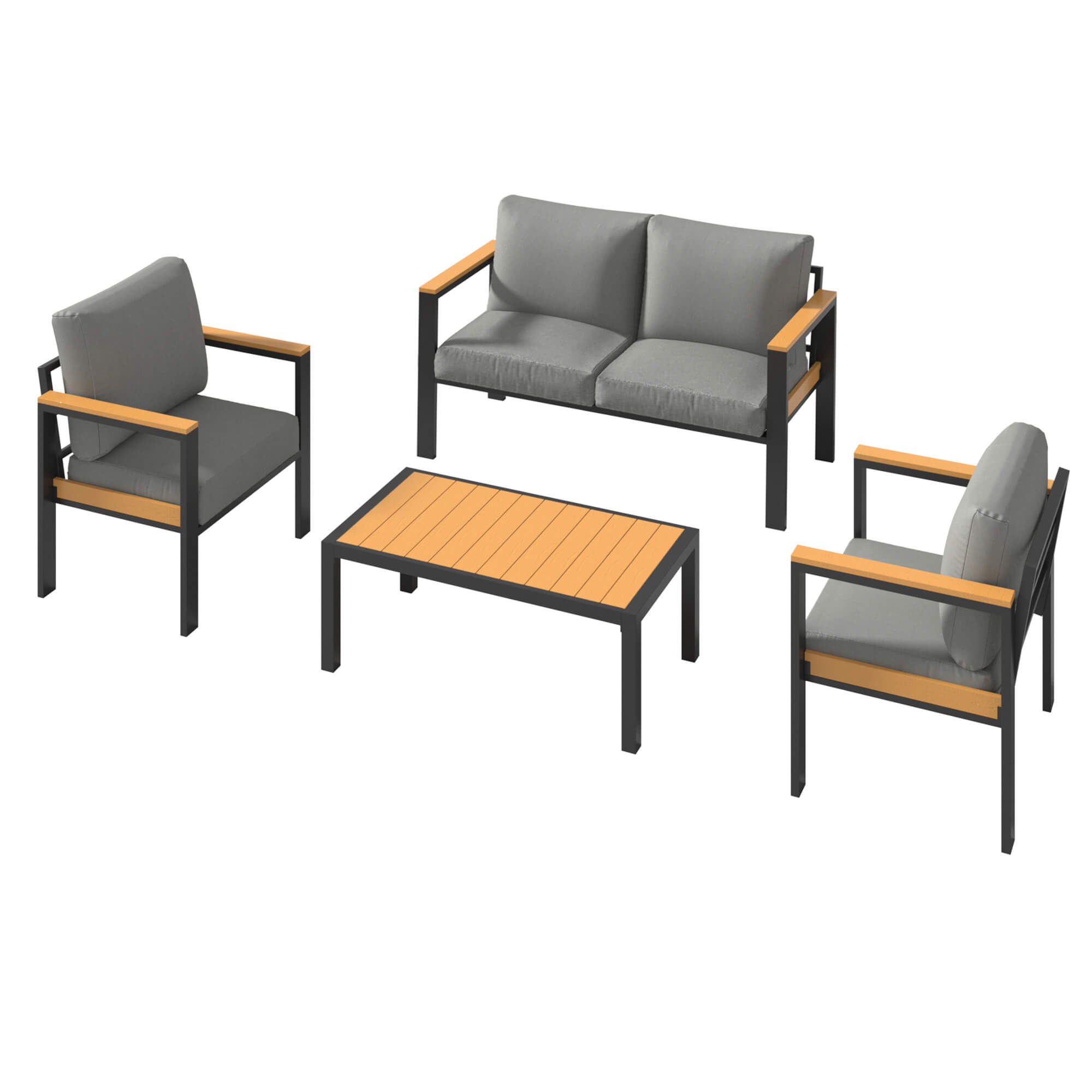 HOMREST 4 Piece Patio Furniture Set, Metal Patio Conversation Set with Coffee Table, All-Weather Outdoor Furniture, Gray