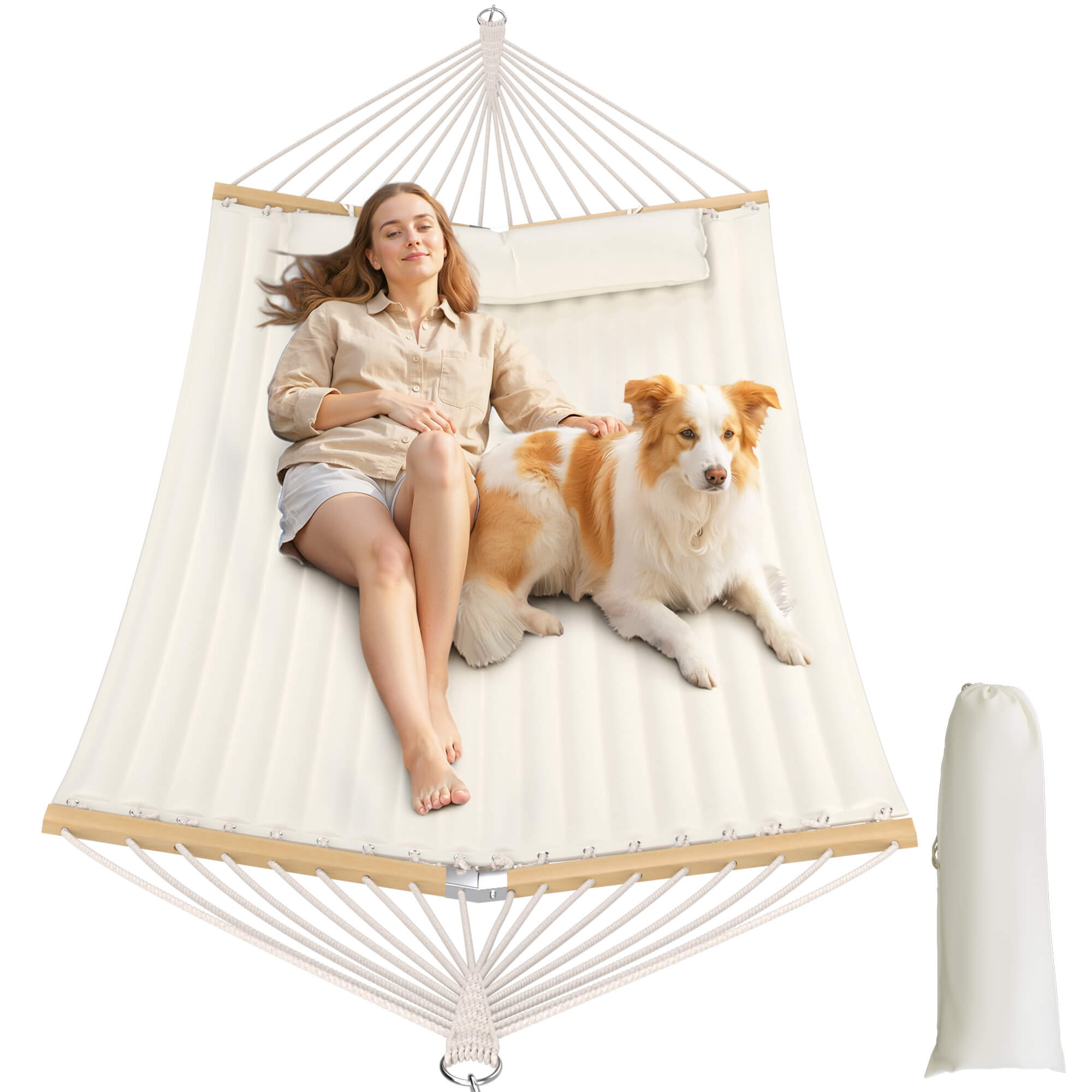HOMREST Modern Portable Hammock, Outdoor Rope Hammock for Backyard, Beach & Camping, Off-White