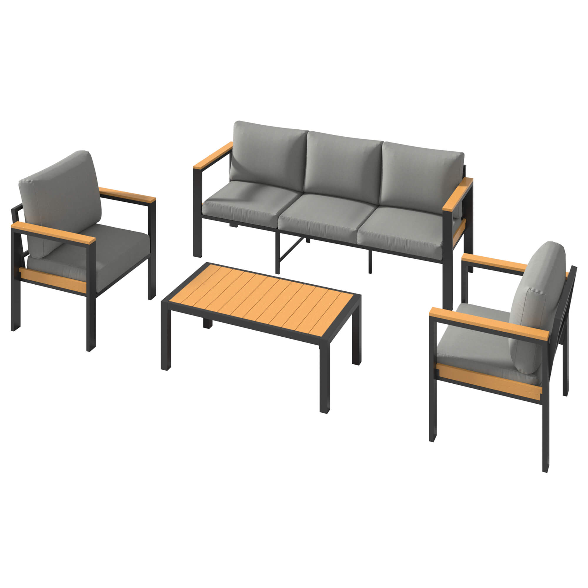 HOMREST 5 Piece Patio Furniture Set, Metal Patio Conversation Set with Coffee Table, All-Weather Outdoor Furniture, Gray