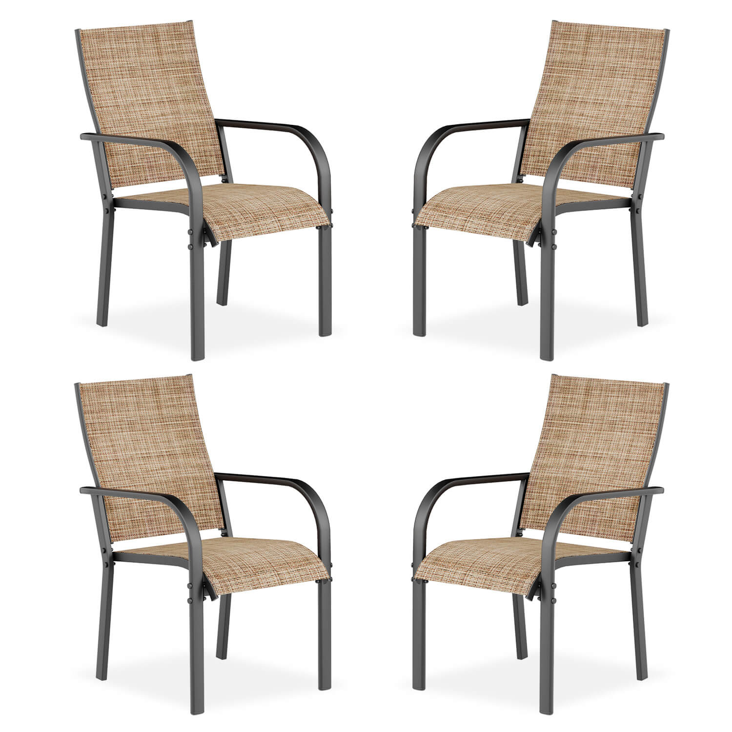 HOMREST Patio Chairs Set of 4, 330 LBS Capacity, 17.83" Widened Outdoor Dining Chairs with All Weather Quick-Drying Textilene & Metal Frame, Brown
