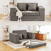 HOMREST 63 inch Convertible Memory Foam Loveseat Sofa, Pull Out Sleeper Sofa Bed, 2 in 1 Upholstered Boneless Couch with 2 Pillows for Living Room Bedroom Lounge, Grey
