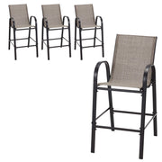 HOMREST Outdoor Bar Height Stools Set of 4, High Back Patio Chairs with Armrests,Textilene Chairs with Breathable Fabric & Metal Frame, Taupe