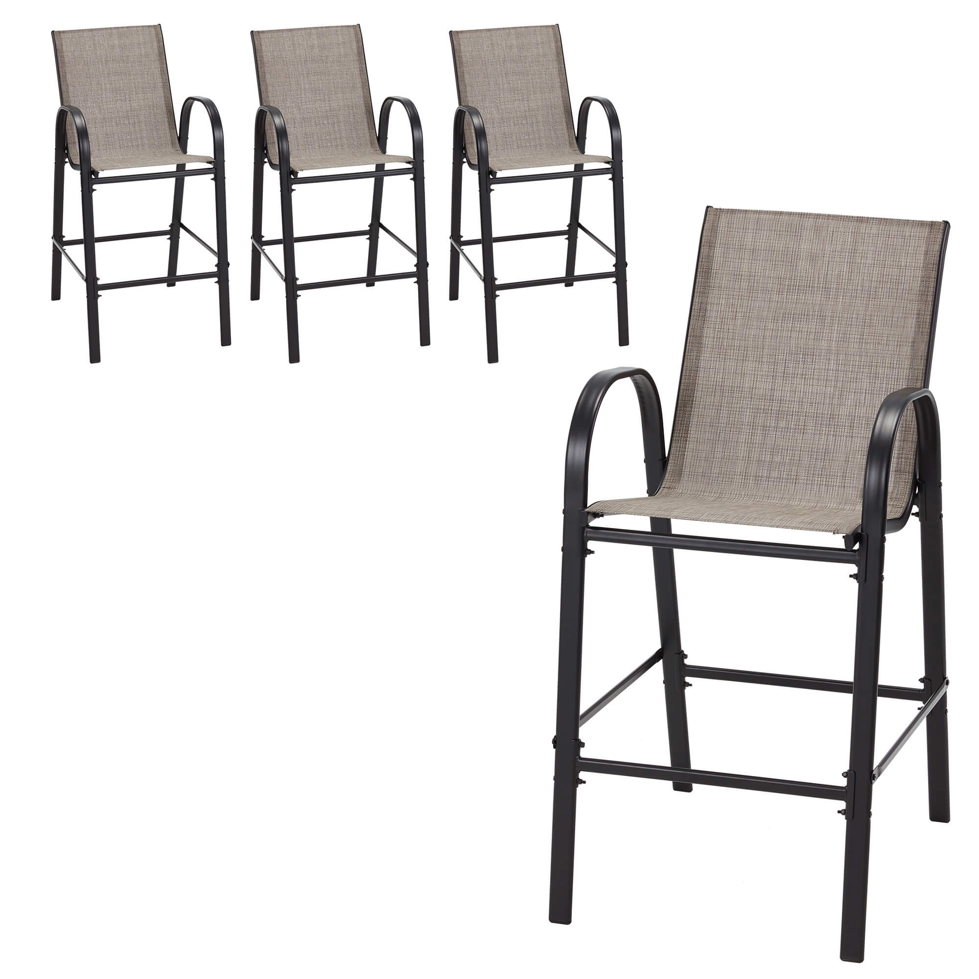 HOMREST Outdoor Bar Height Stools Set of 4, High Back Patio Chairs with Armrests,Textilene Chairs with Breathable Fabric & Metal Frame, Taupe