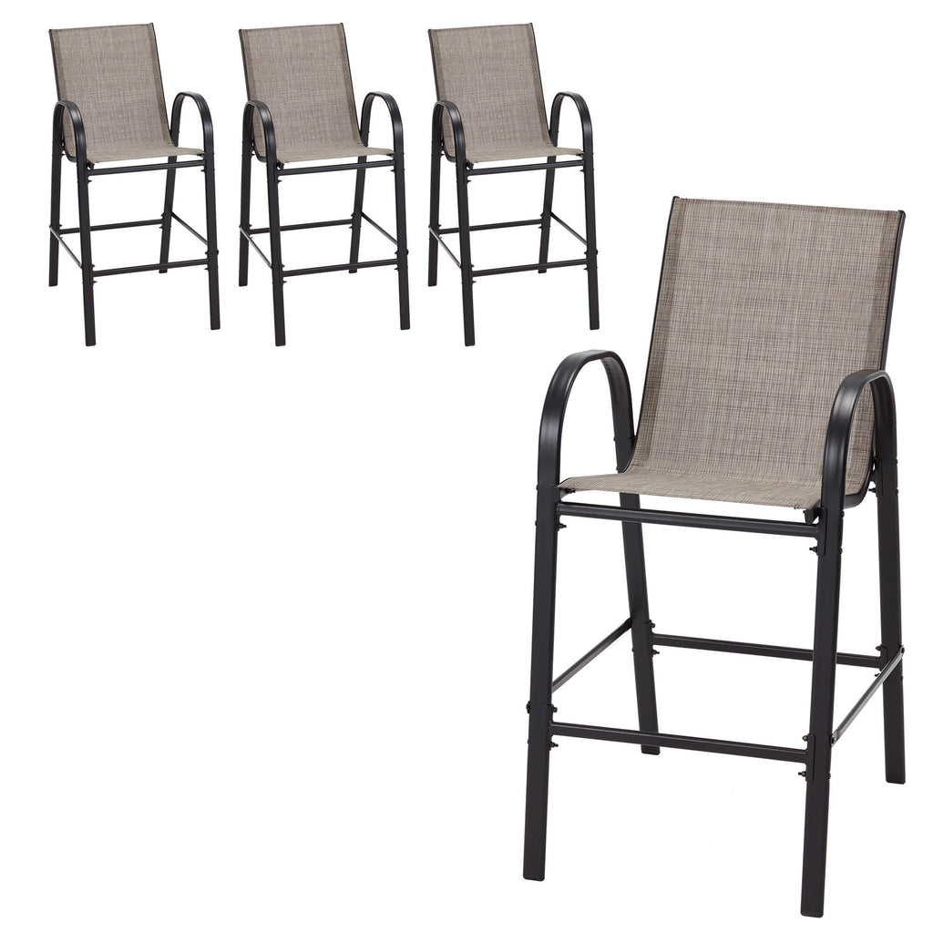 HOMREST Outdoor Bar Height Stools Set of 4, High Back Patio Chairs with Armrests,Textilene Chairs with Breathable Fabric & Metal Frame, Taupe