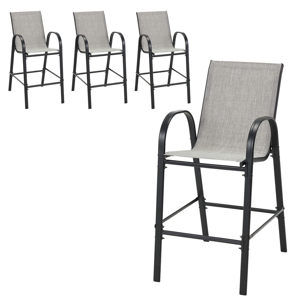 HOMREST Outdoor Bar Height Stools Set of 4, High Back Patio Chairs with Armrests,Textilene Chairs with Breathable Fabric & Metal Frame, Light Grey
